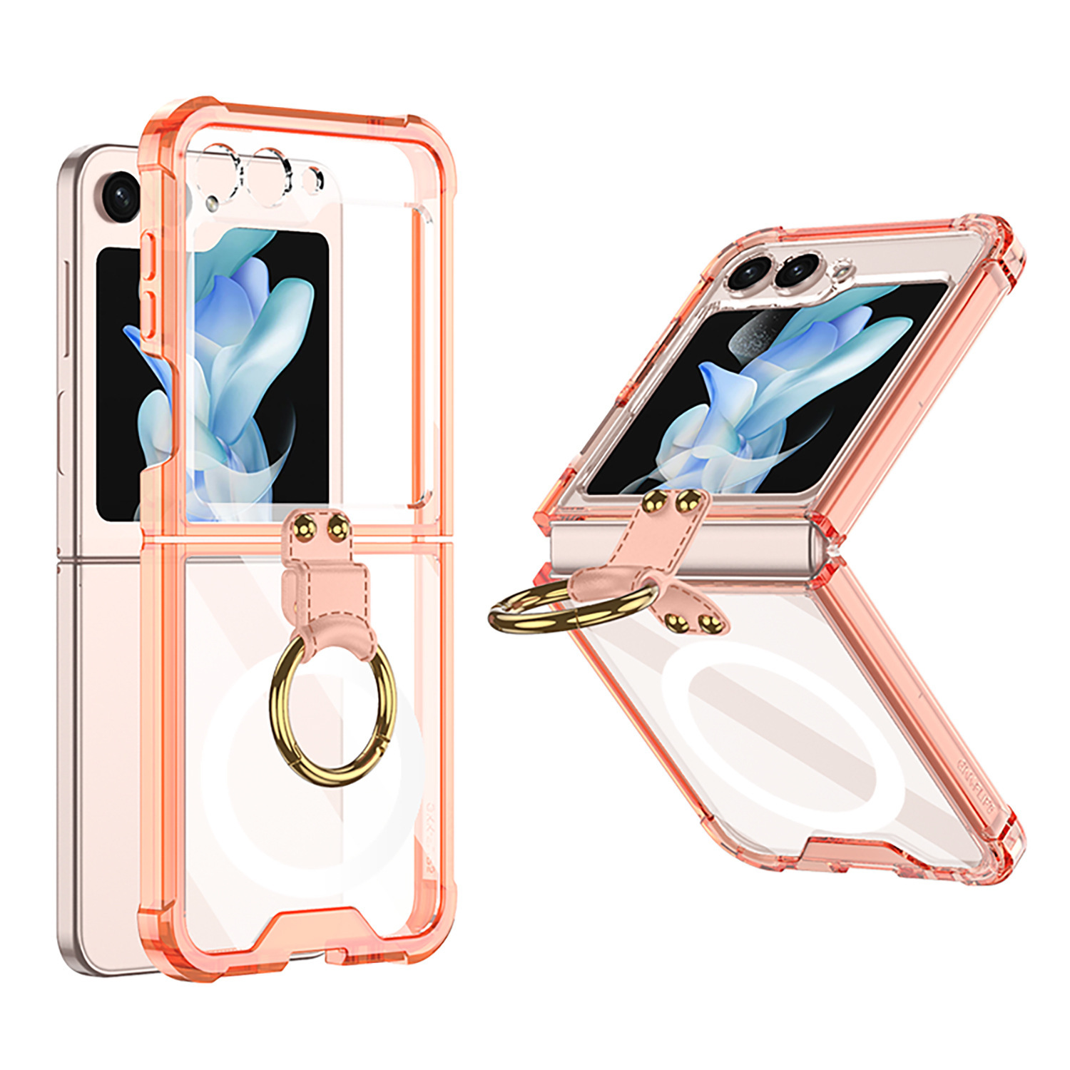 Compatible with Samsung Z Flip 5/6/7 phone cases, wireless charging, transparent airbag ring, foldable screen, drop-proof protective case.