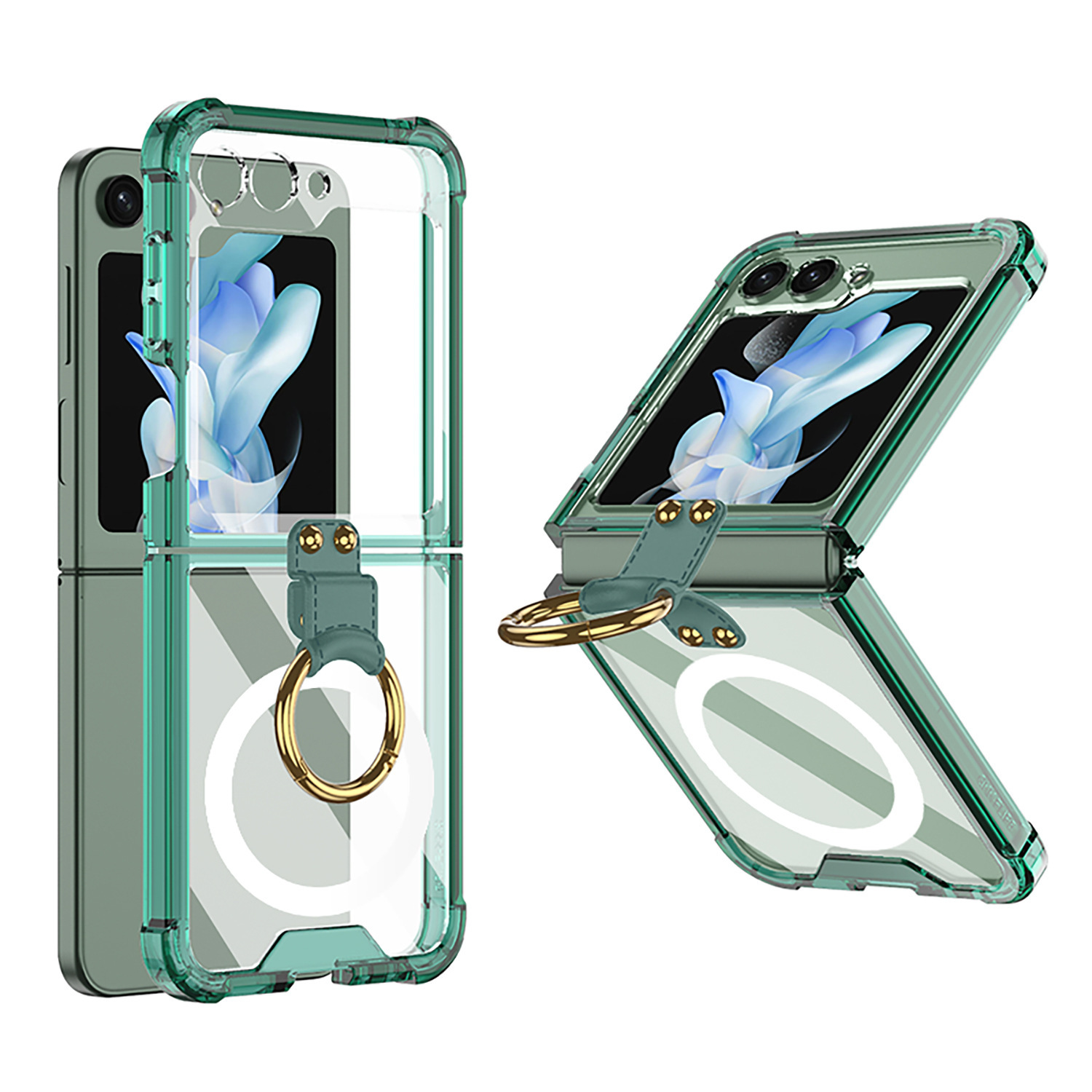 Compatible with Samsung Z Flip 5/6/7 phone cases, wireless charging, transparent airbag ring, foldable screen, drop-proof protective case.