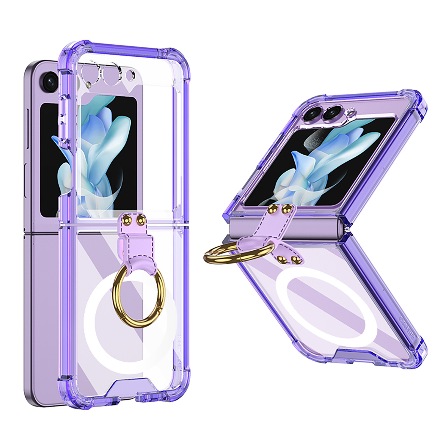 Compatible with Samsung Z Flip 5/6/7 phone cases, wireless charging, transparent airbag ring, foldable screen, drop-proof protective case.