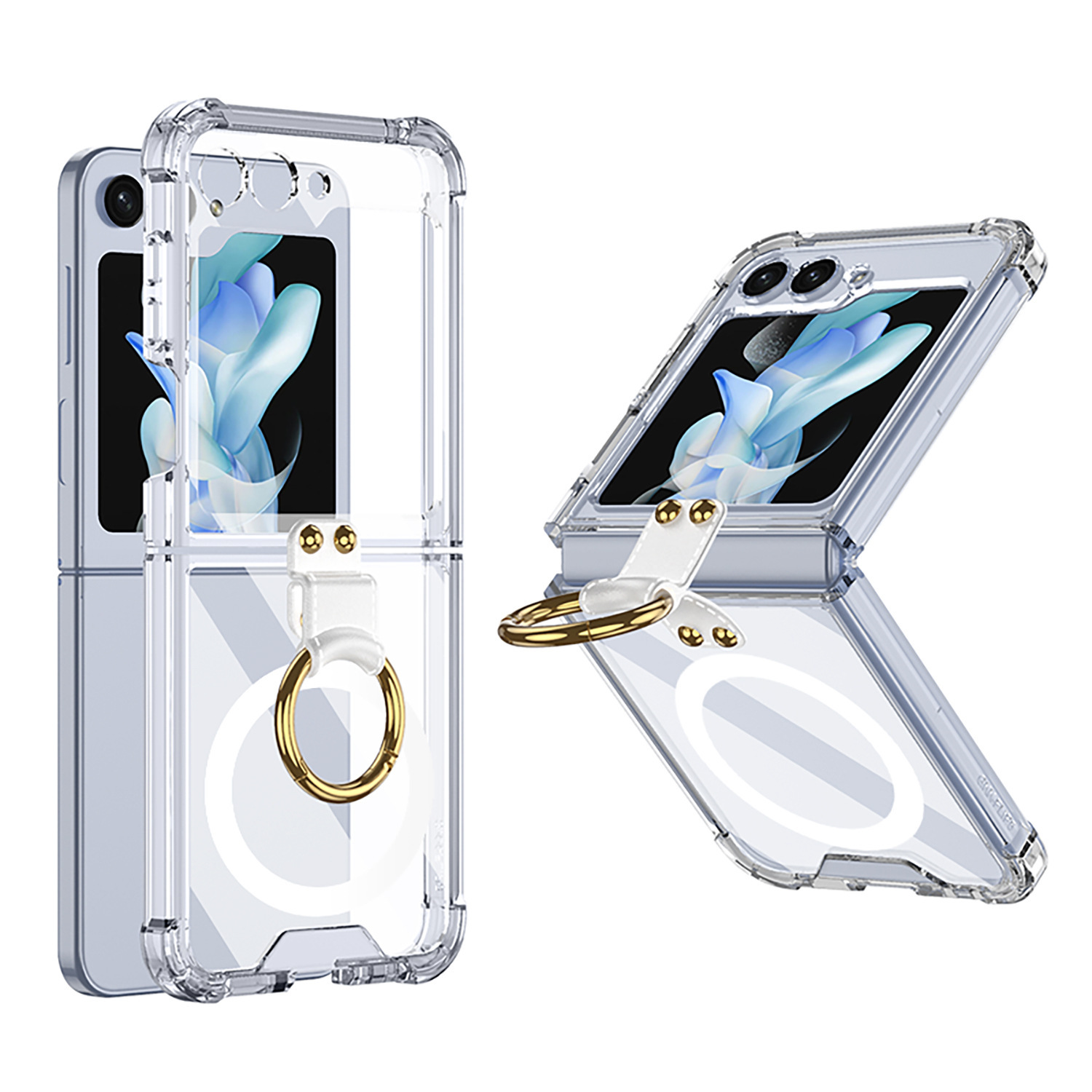 Compatible with Samsung Z Flip 5/6/7 phone cases, wireless charging, transparent airbag ring, foldable screen, drop-proof protective case.