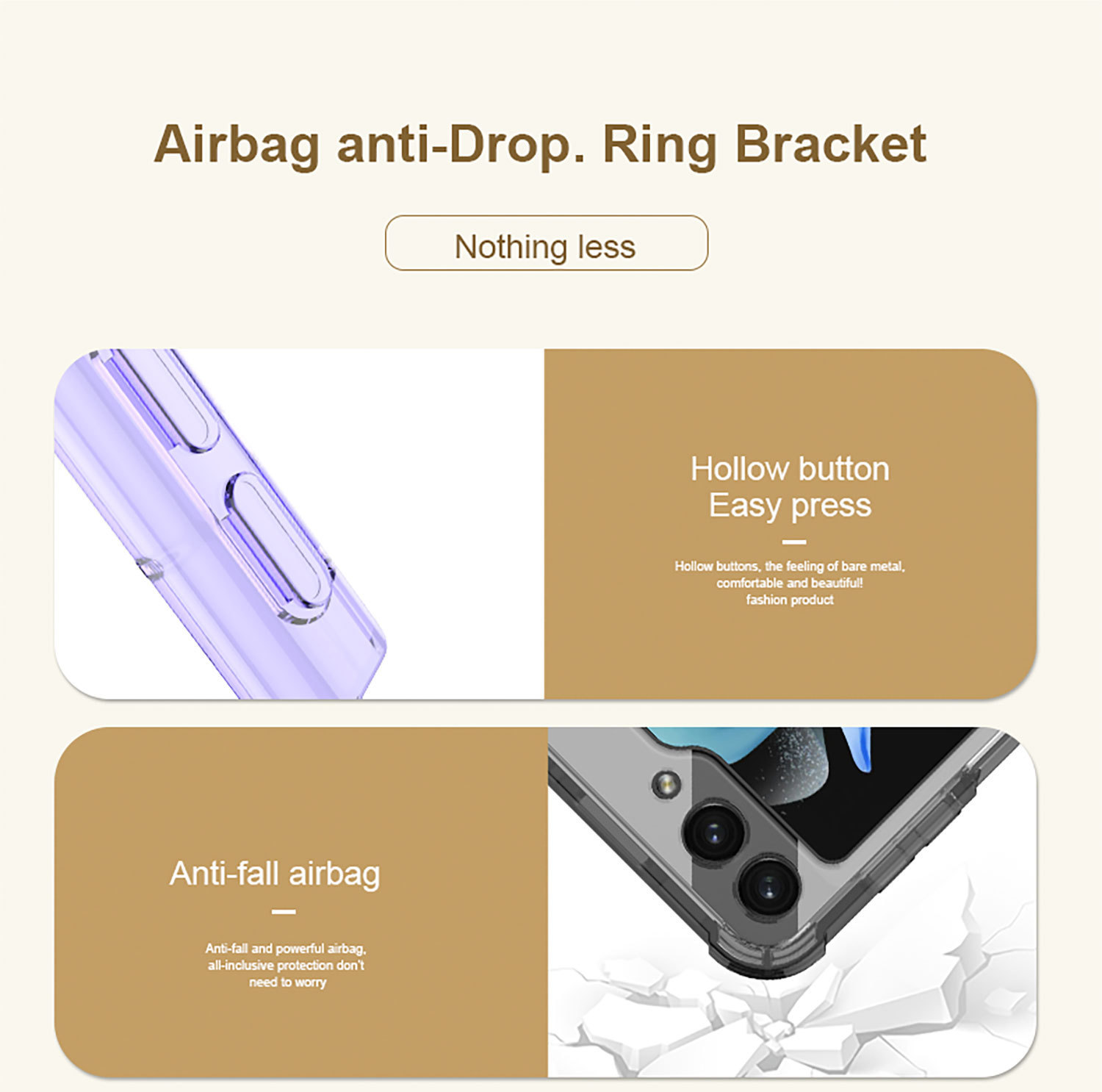 Compatible with Samsung Z Flip 5/6/7 phone cases, wireless charging, transparent airbag ring, foldable screen, drop-proof protective case.