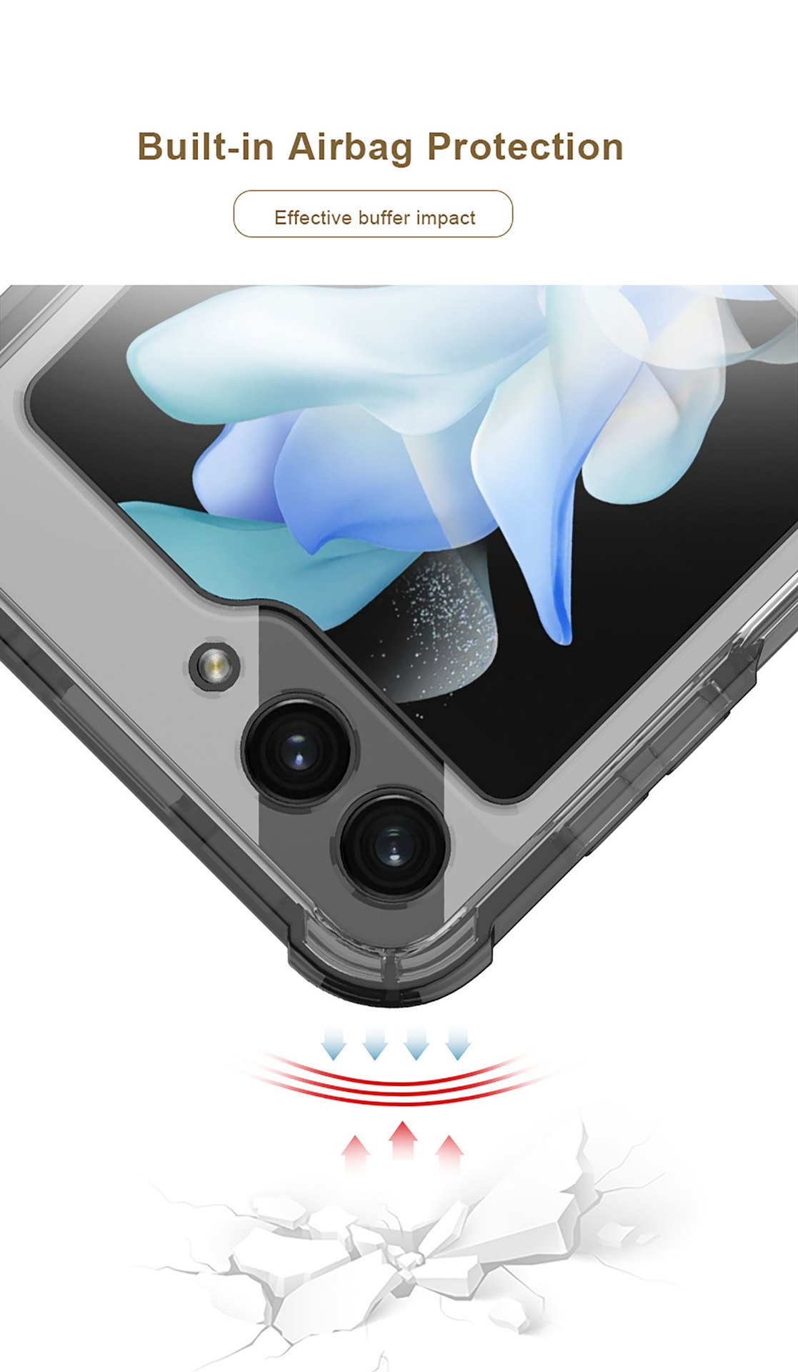 Compatible with Samsung Z Flip 5/6/7 phone cases, wireless charging, transparent airbag ring, foldable screen, drop-proof protective case.