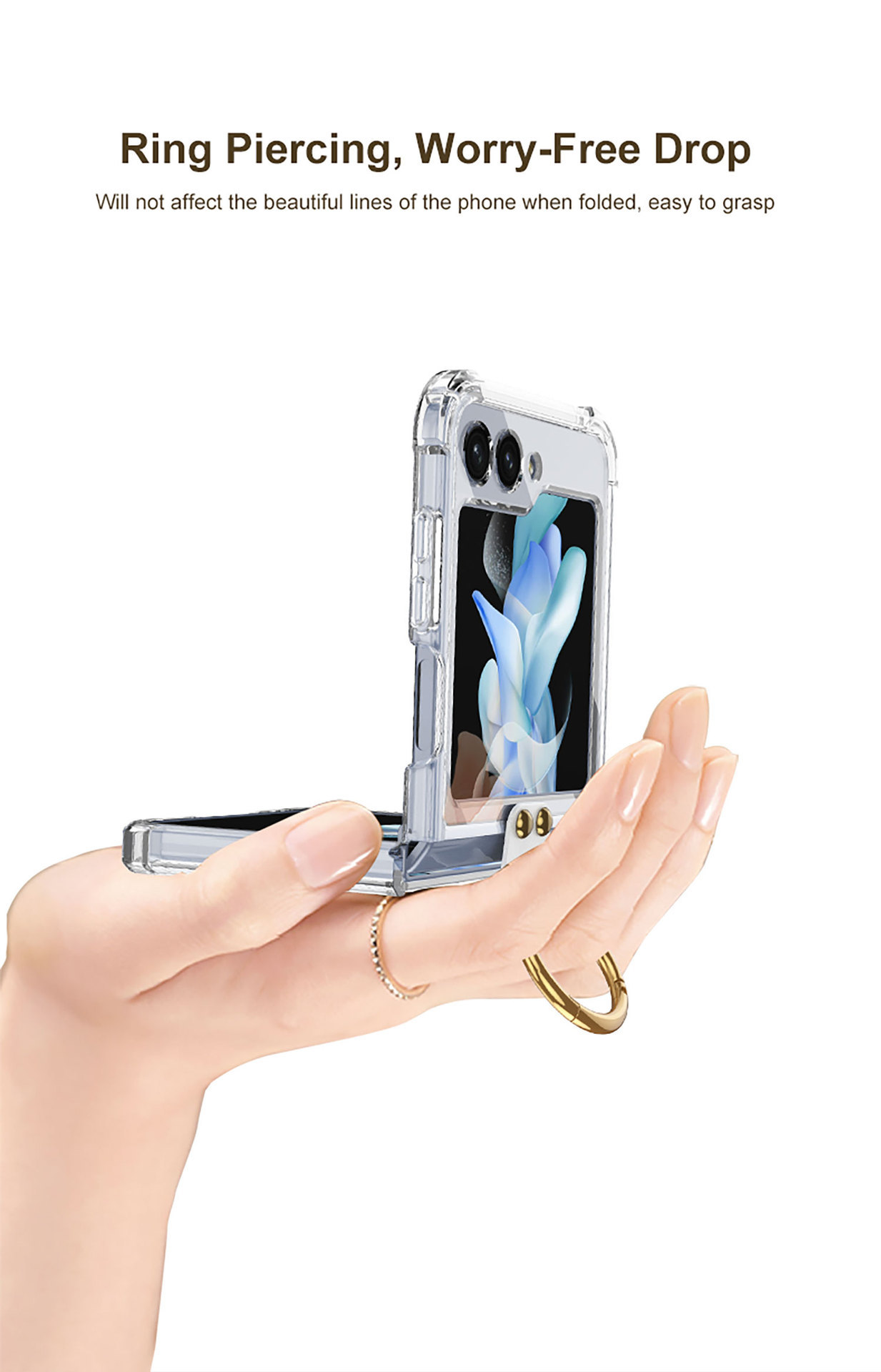 Compatible with Samsung Z Flip 5/6/7 phone cases, wireless charging, transparent airbag ring, foldable screen, drop-proof protective case.