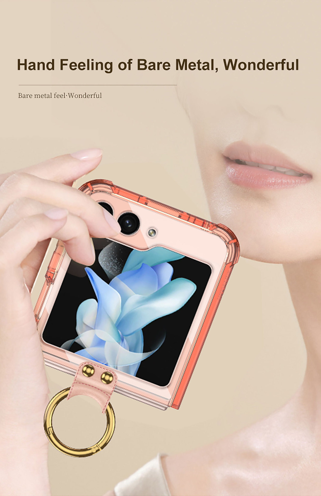 Compatible with Samsung Z Flip 5/6/7 phone cases, wireless charging, transparent airbag ring, foldable screen, drop-proof protective case.