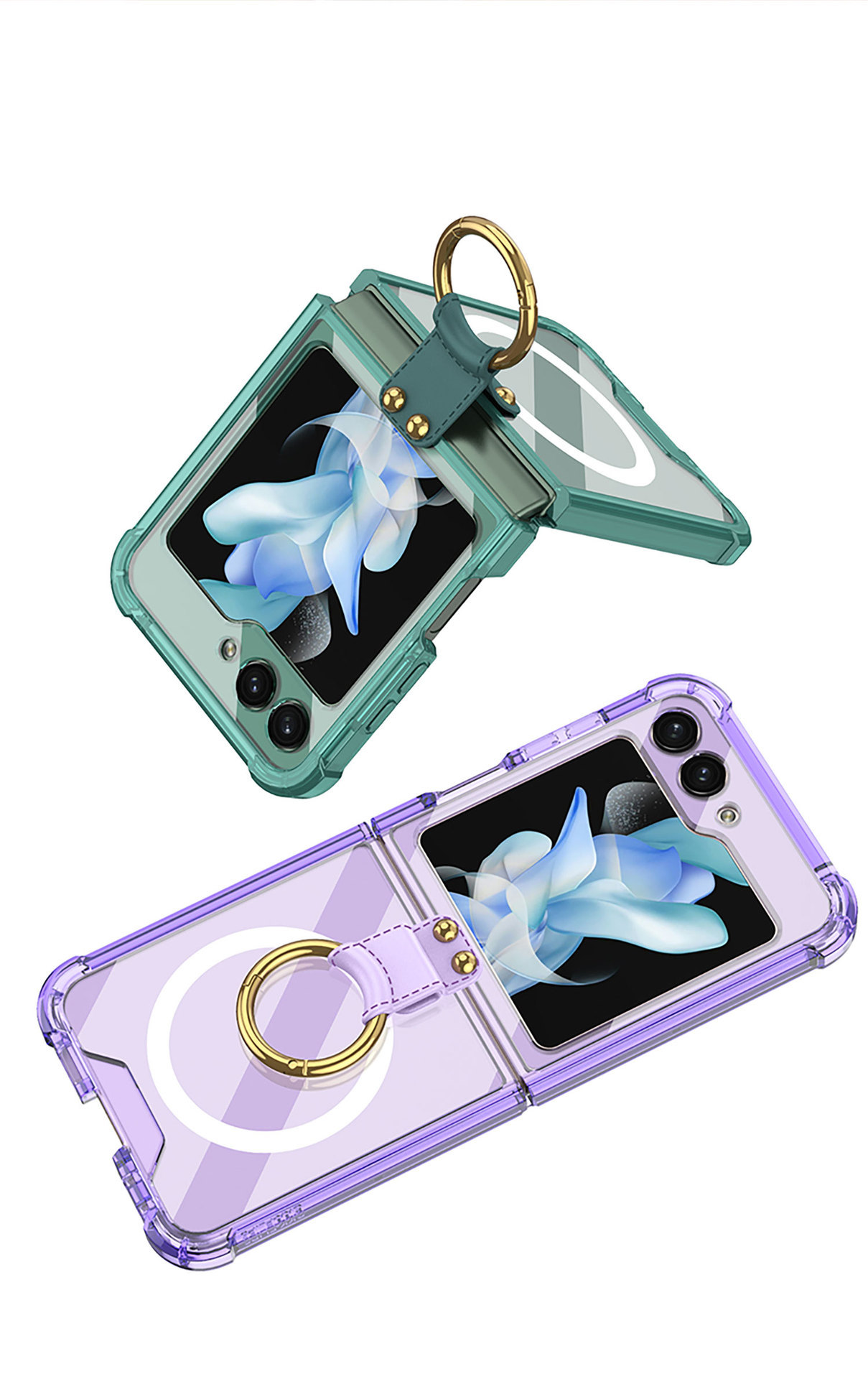 Compatible with Samsung Z Flip 5/6/7 phone cases, wireless charging, transparent airbag ring, foldable screen, drop-proof protective case.