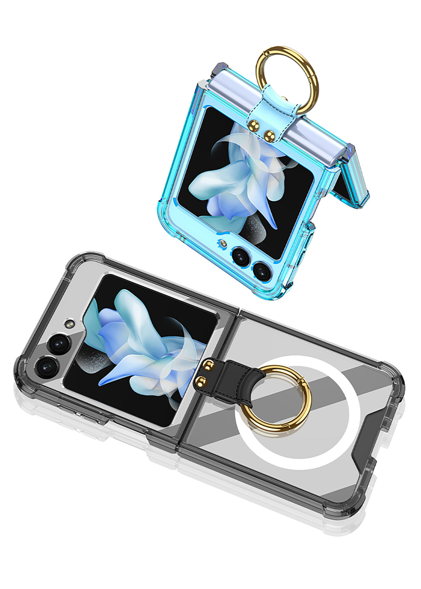Compatible with Samsung Z Flip 5/6/7 phone cases, wireless charging, transparent airbag ring, foldable screen, drop-proof protective case.