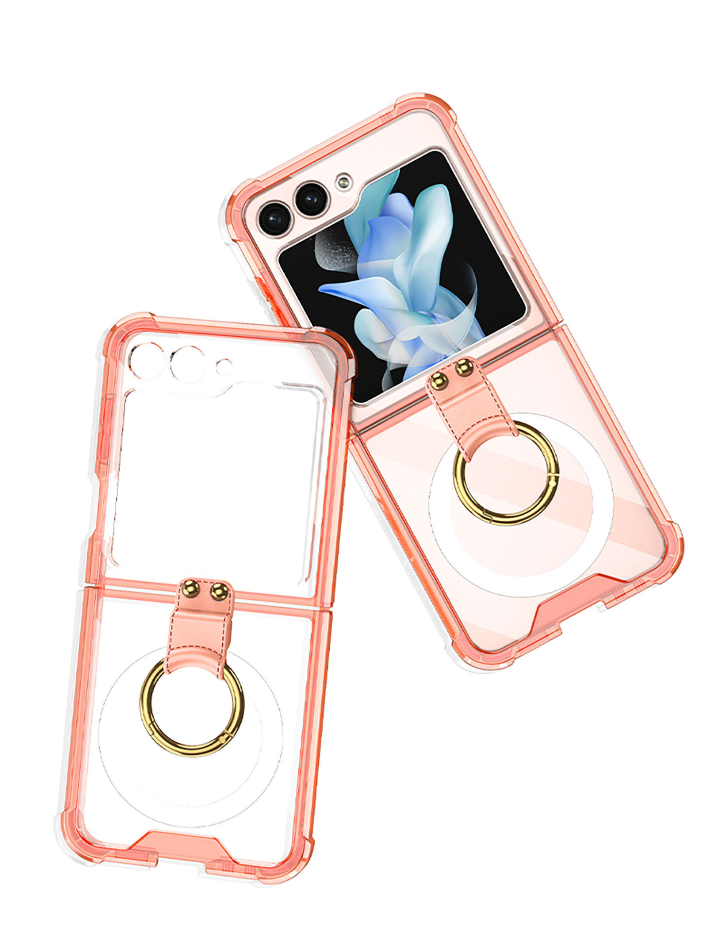 Compatible with Samsung Z Flip 5/6/7 phone cases, wireless charging, transparent airbag ring, foldable screen, drop-proof protective case.
