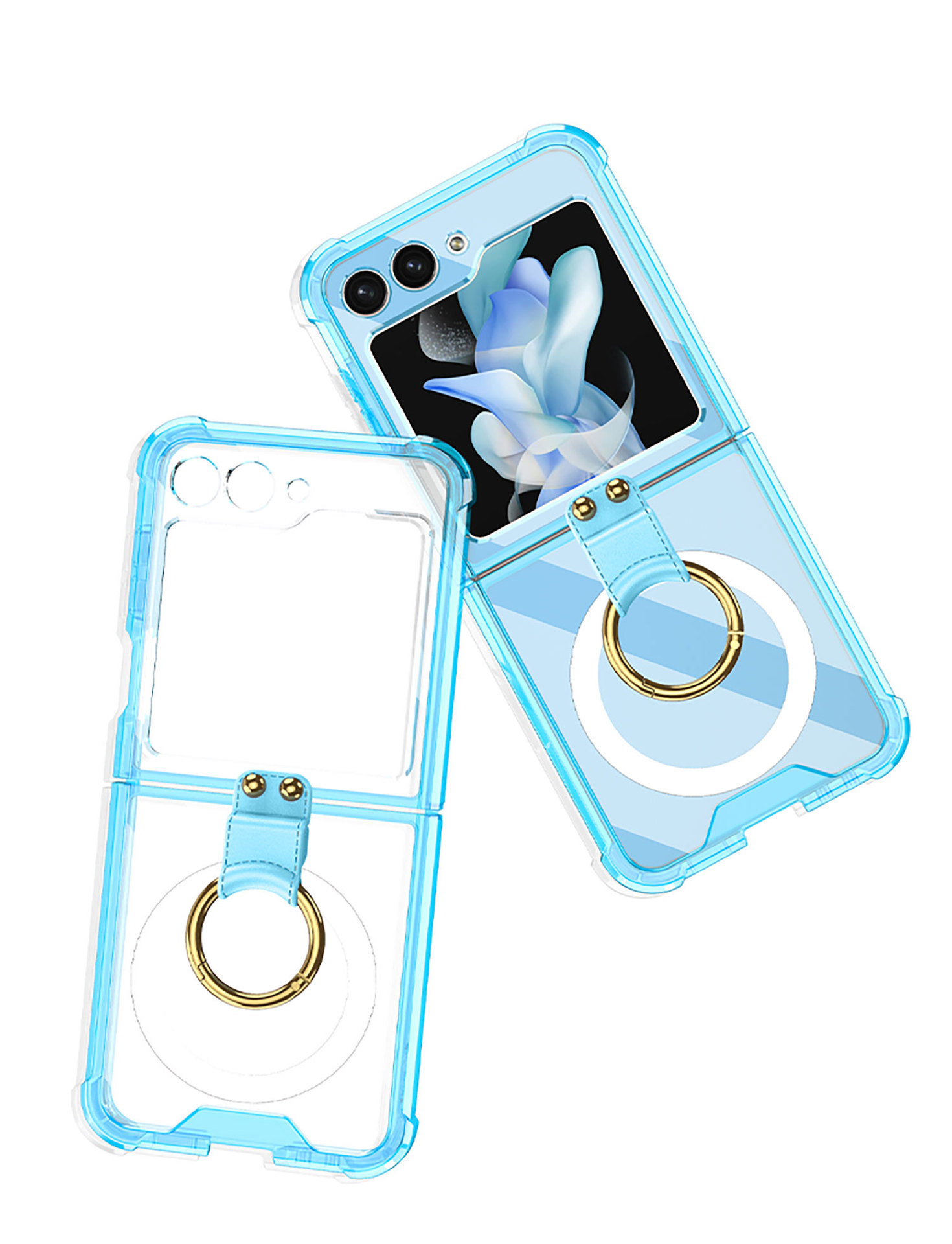 Compatible with Samsung Z Flip 5/6/7 phone cases, wireless charging, transparent airbag ring, foldable screen, drop-proof protective case.