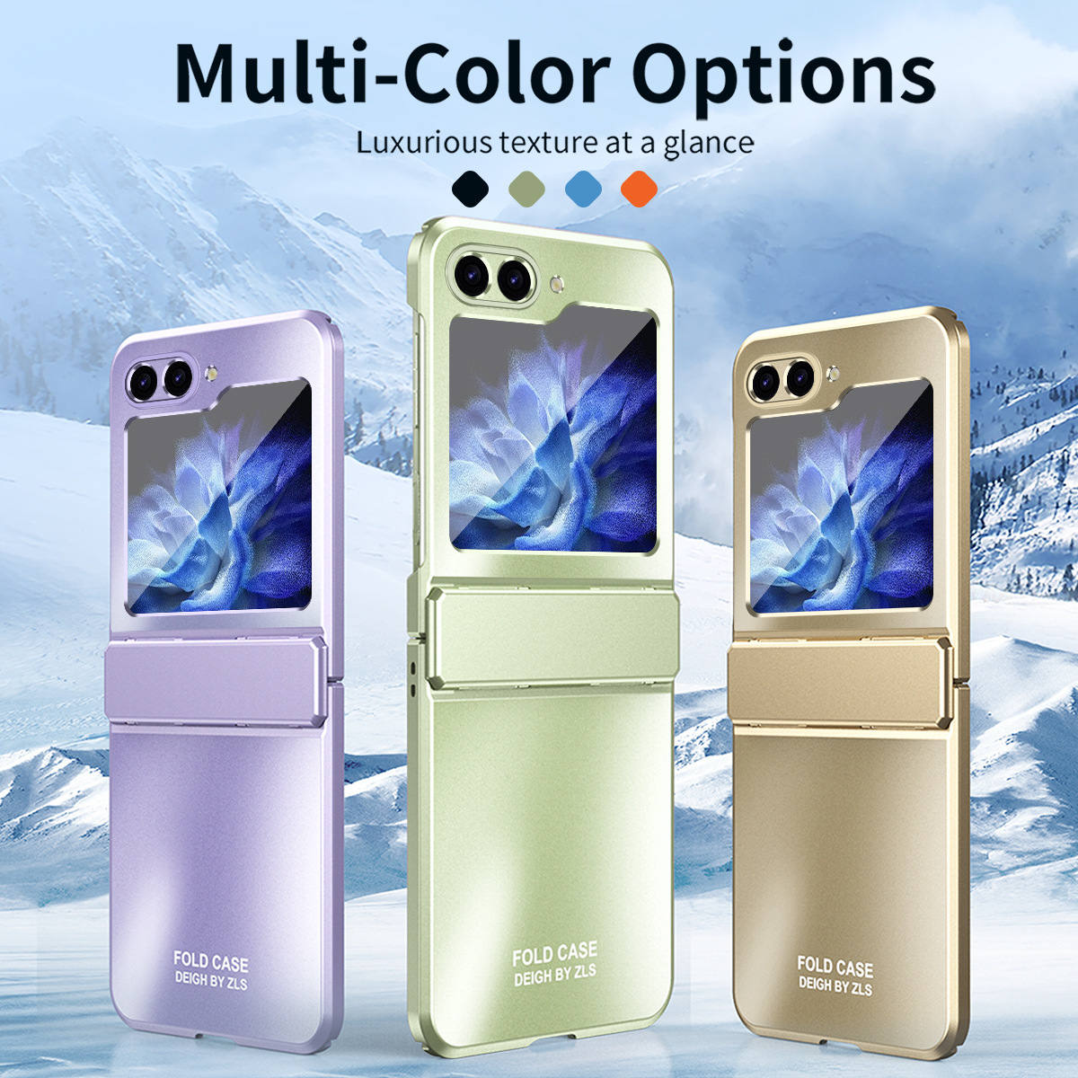 Compatible with Samsung Z Flip 7/6/5 phone case, foldable screen, 4/3 solid color electroplated flat hinge, drop-proof protective case