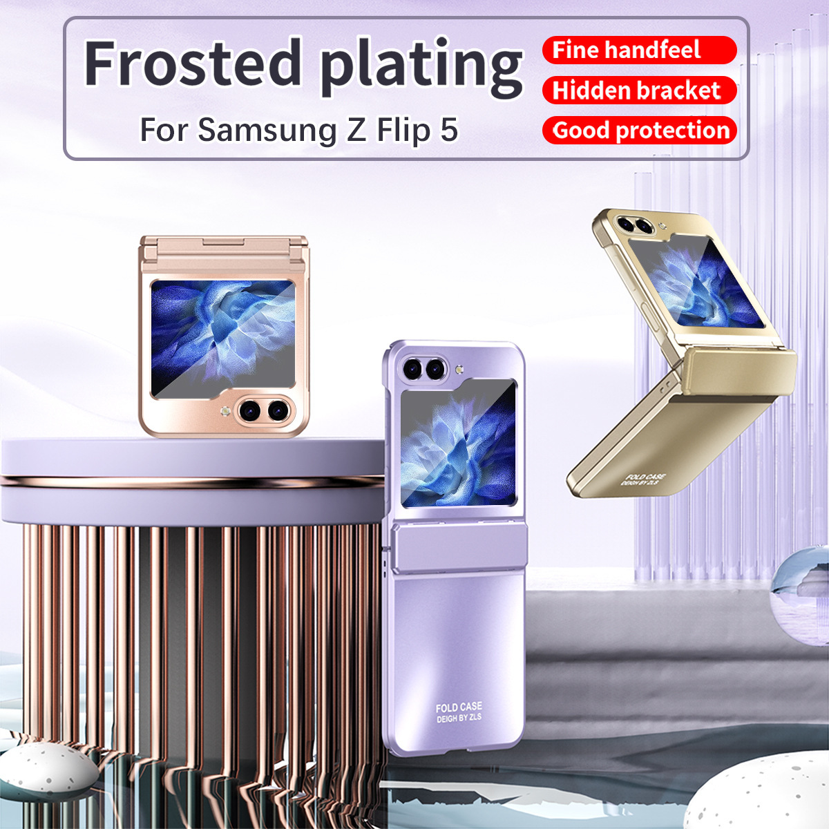 Compatible with Samsung Z Flip 7/6/5 phone case, foldable screen, 4/3 solid color electroplated flat hinge, drop-proof protective case