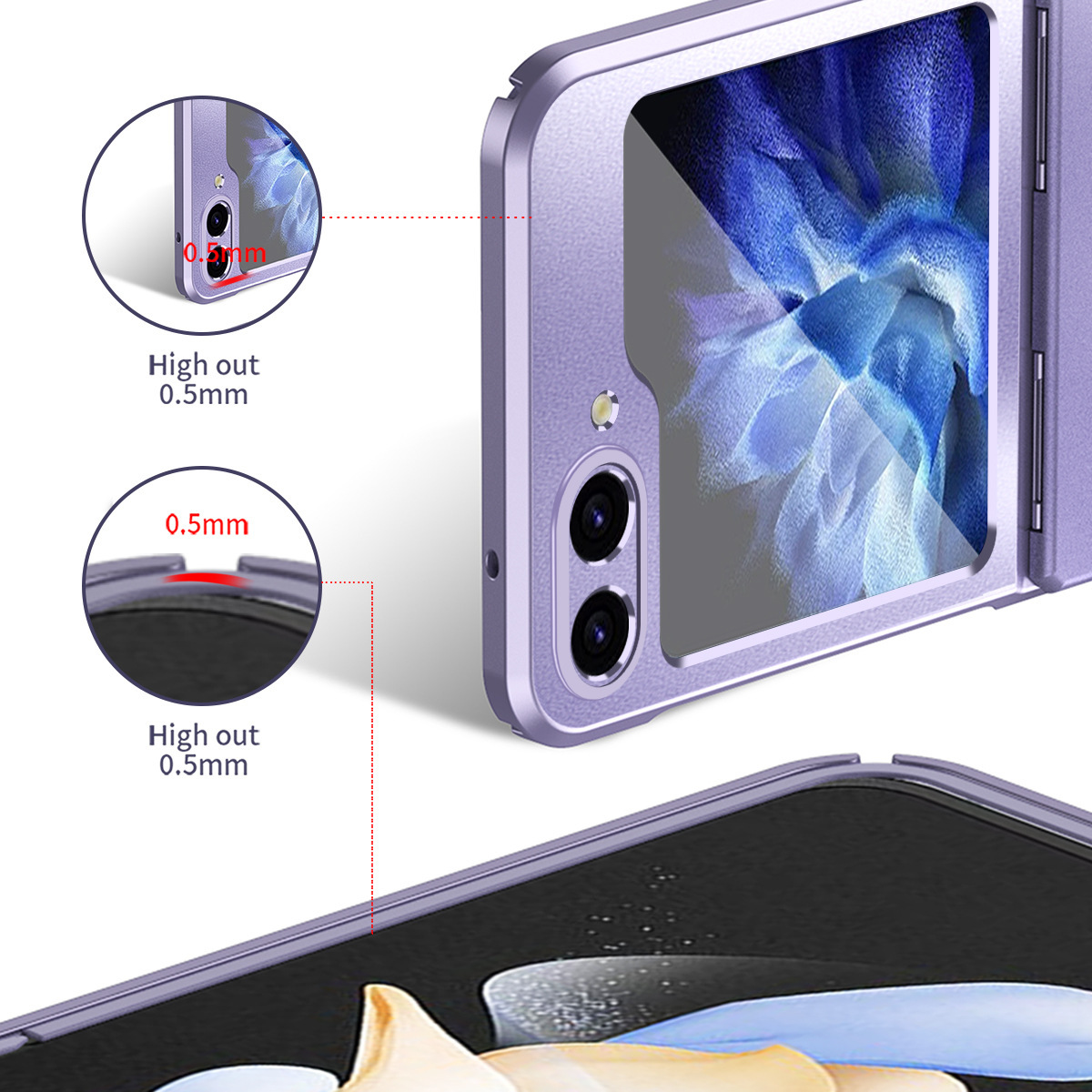Compatible with Samsung Z Flip 7/6/5 phone case, foldable screen, 4/3 solid color electroplated flat hinge, drop-proof protective case
