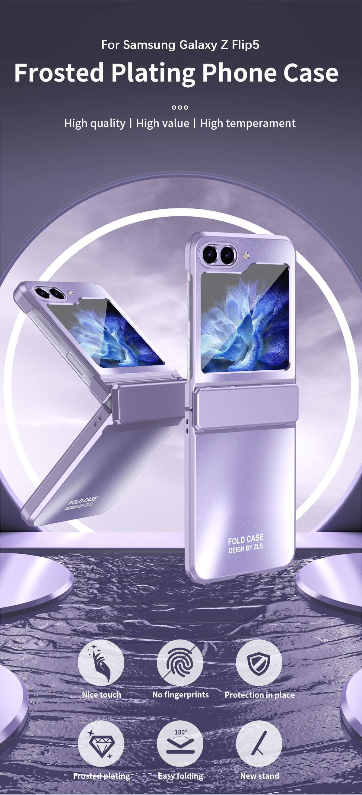 Compatible with Samsung Z Flip 7/6/5 phone case, foldable screen, 4/3 solid color electroplated flat hinge, drop-proof protective case