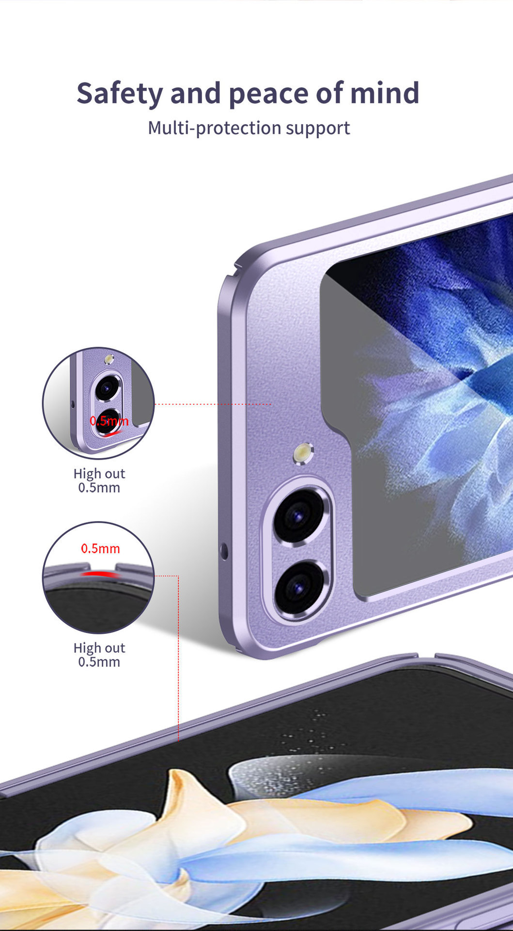 Compatible with Samsung Z Flip 7/6/5 phone case, foldable screen, 4/3 solid color electroplated flat hinge, drop-proof protective case
