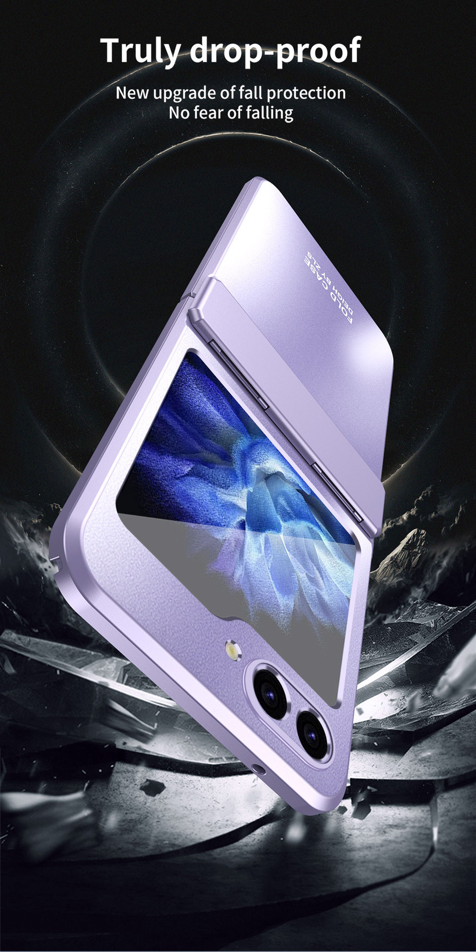 Compatible with Samsung Z Flip 7/6/5 phone case, foldable screen, 4/3 solid color electroplated flat hinge, drop-proof protective case