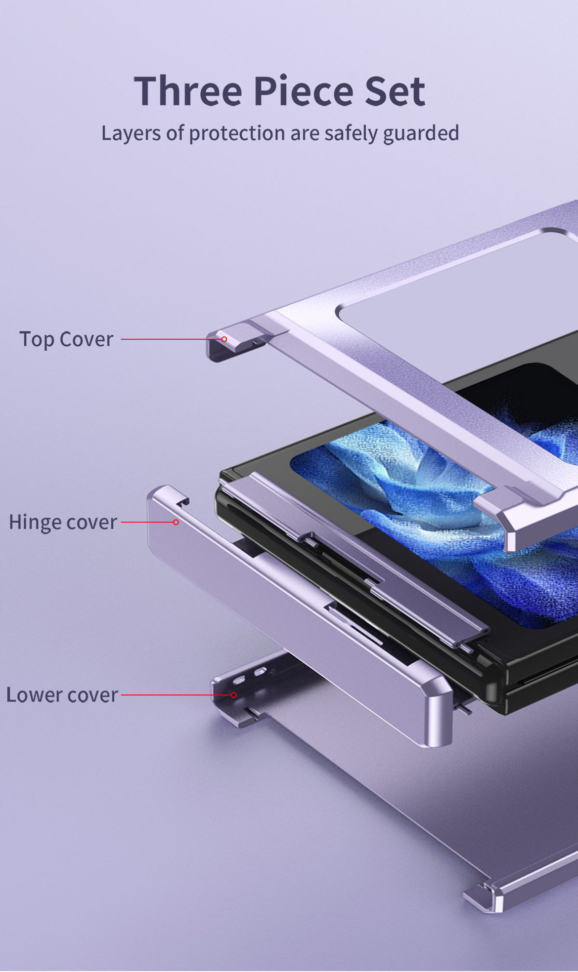 Compatible with Samsung Z Flip 7/6/5 phone case, foldable screen, 4/3 solid color electroplated flat hinge, drop-proof protective case