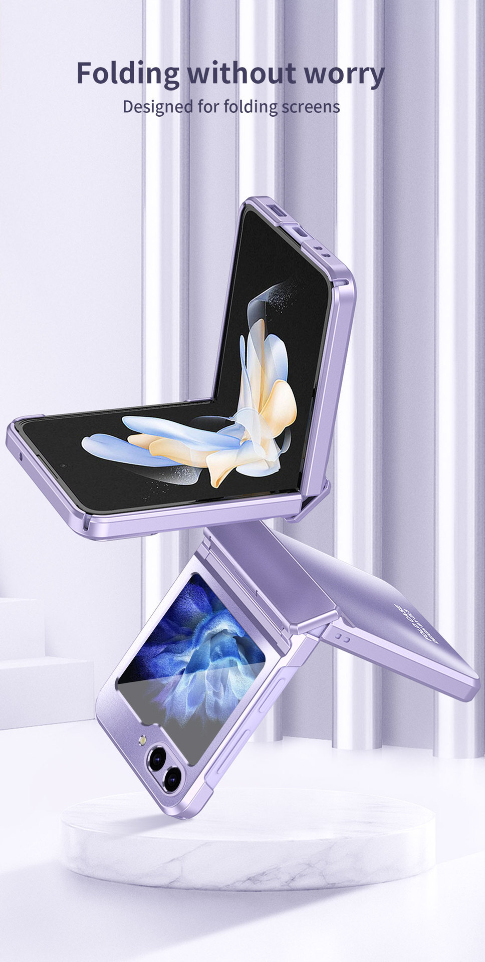 Compatible with Samsung Z Flip 7/6/5 phone case, foldable screen, 4/3 solid color electroplated flat hinge, drop-proof protective case