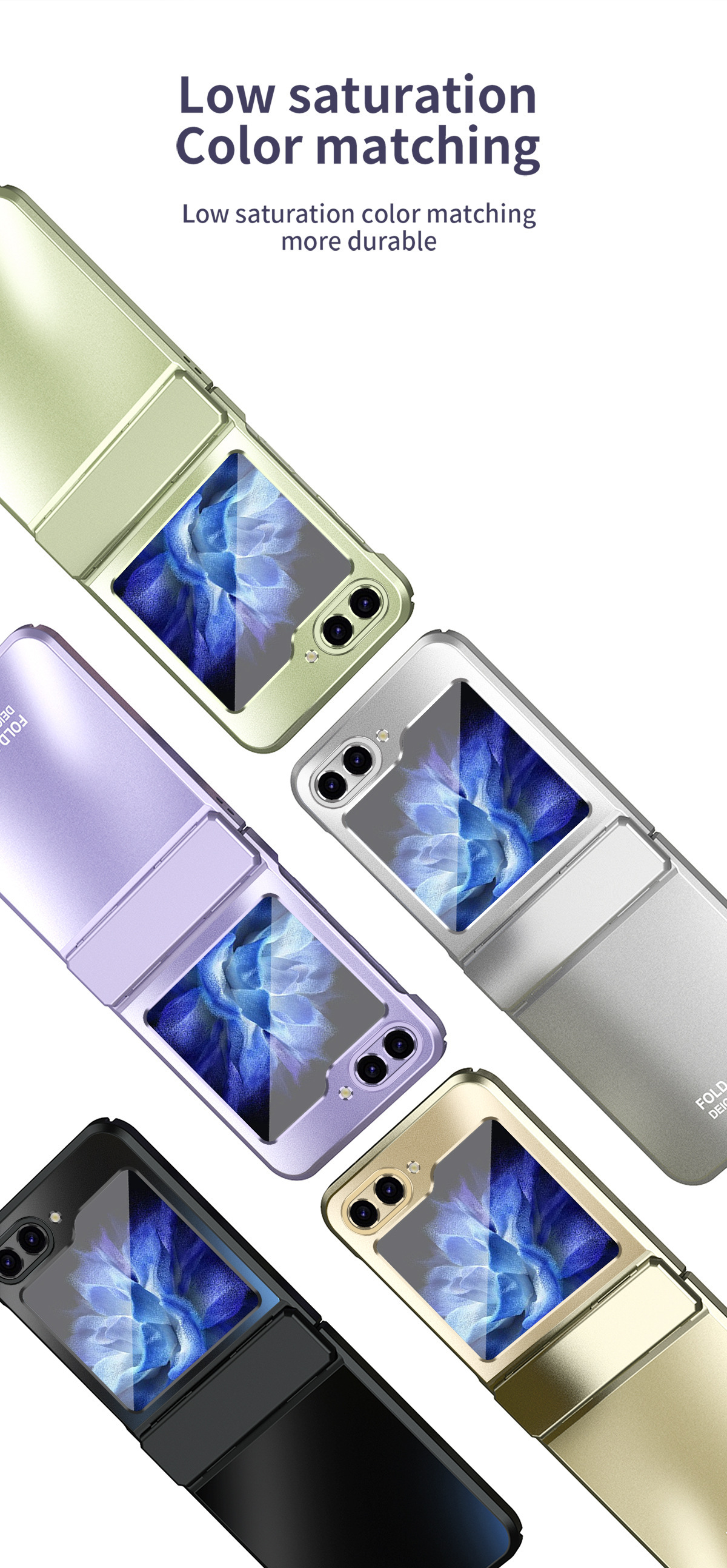 Compatible with Samsung Z Flip 7/6/5 phone case, foldable screen, 4/3 solid color electroplated flat hinge, drop-proof protective case