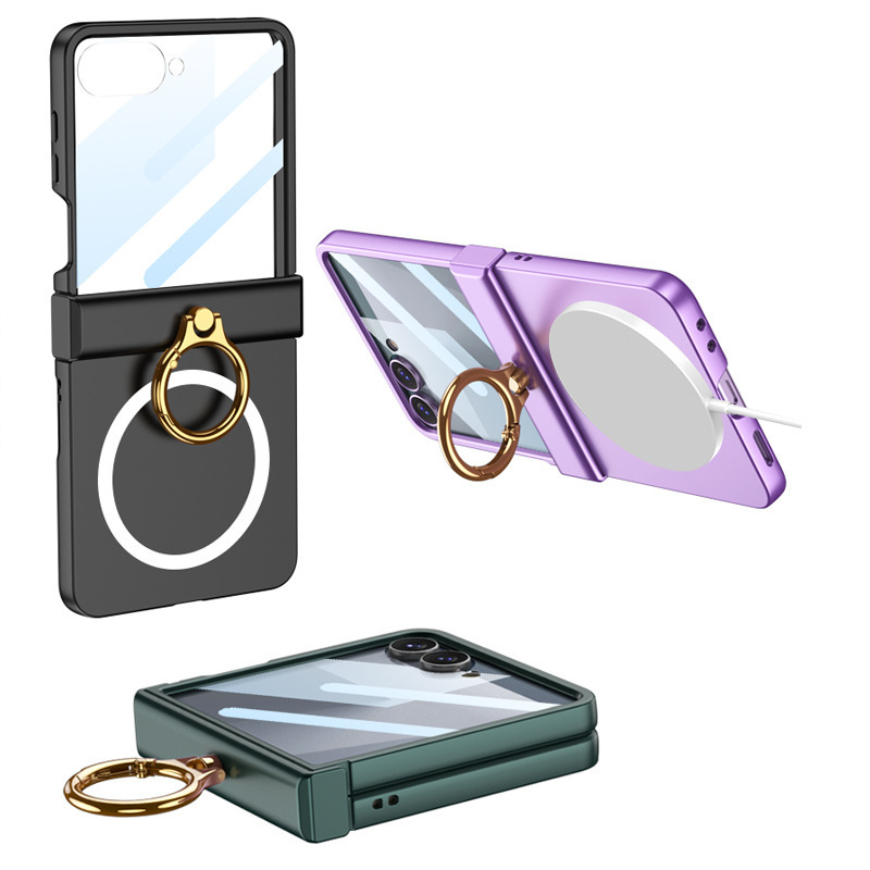 Compatible with Samsung Z Flip8 phone case, 7/6 wireless charging, magnetic swivel hinge, ring case, full-coverage folding protective case.