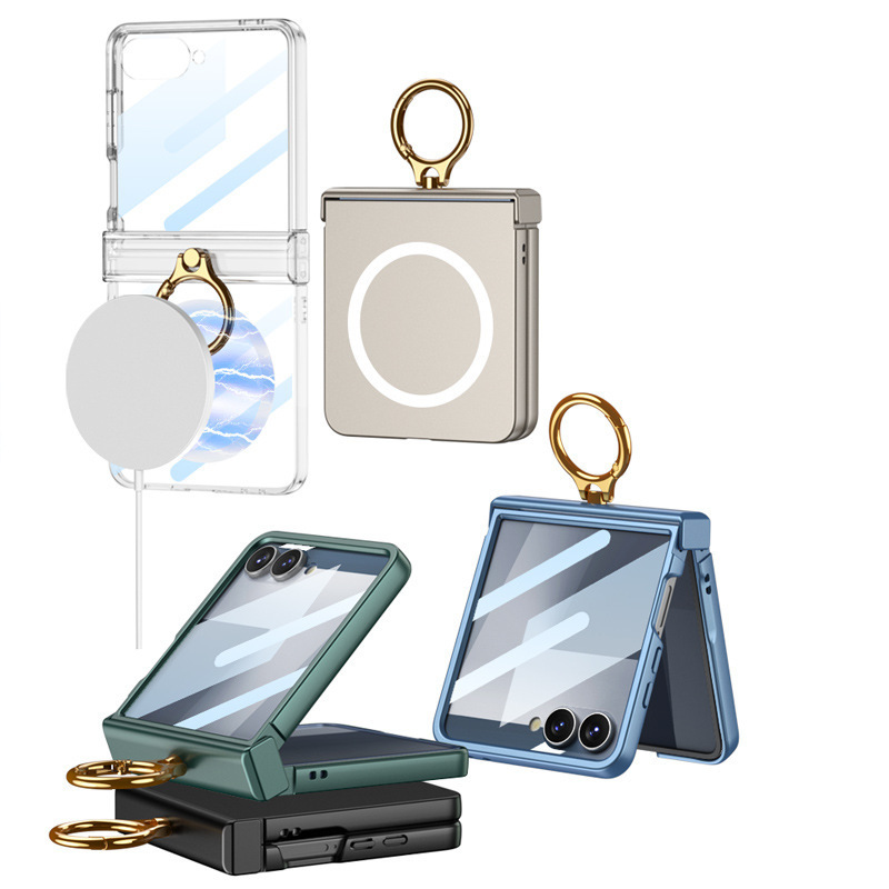 Compatible with Samsung Z Flip8 phone case, 7/6 wireless charging, magnetic swivel hinge, ring case, full-coverage folding protective case.