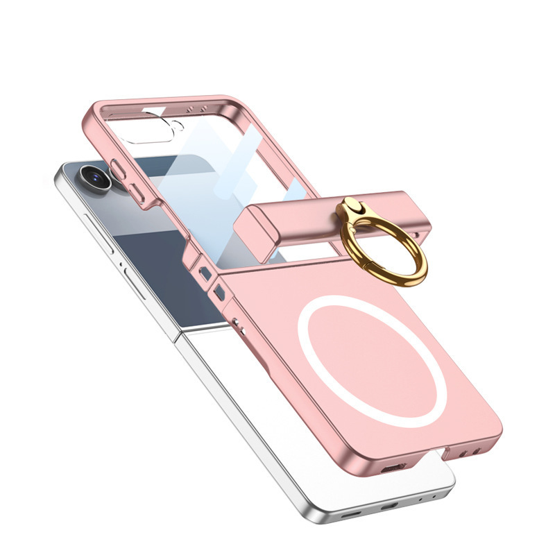 Compatible with Samsung Z Flip8 phone case, 7/6 wireless charging, magnetic swivel hinge, ring case, full-coverage folding protective case.