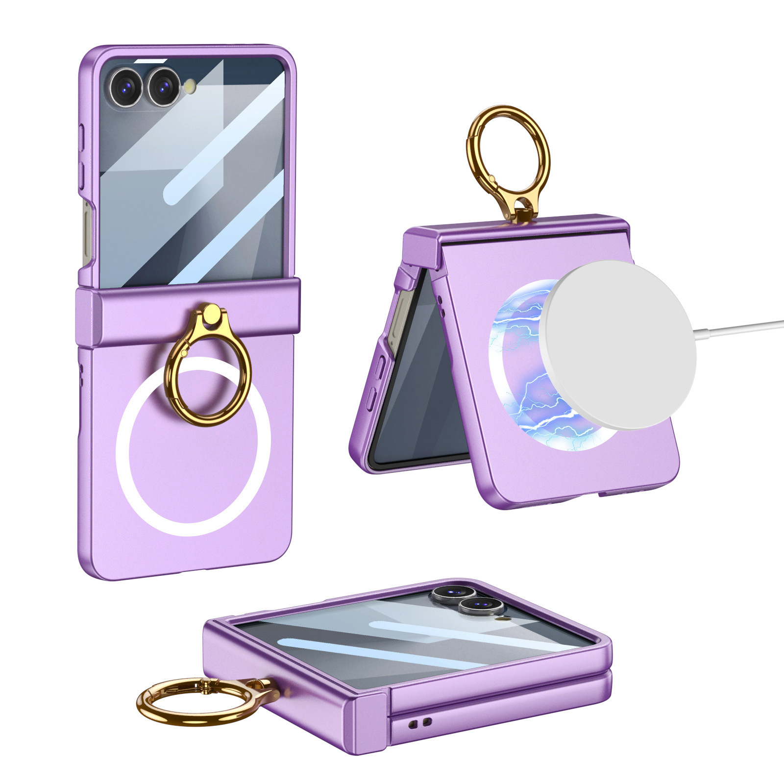 Compatible with Samsung Z Flip8 phone case, 7/6 wireless charging, magnetic swivel hinge, ring case, full-coverage folding protective case.