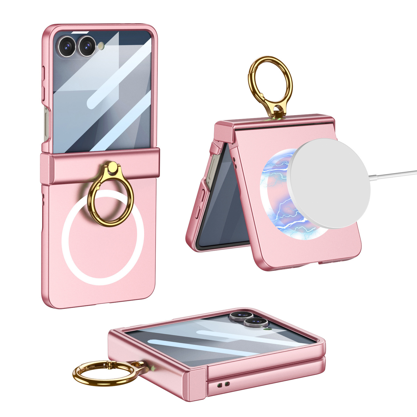 Compatible with Samsung Z Flip8 phone case, 7/6 wireless charging, magnetic swivel hinge, ring case, full-coverage folding protective case.
