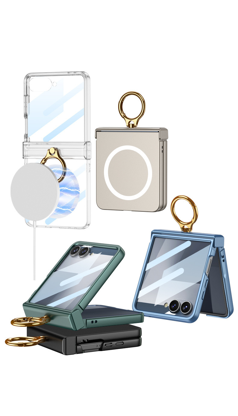 Compatible with Samsung Z Flip8 phone case, 7/6 wireless charging, magnetic swivel hinge, ring case, full-coverage folding protective case.
