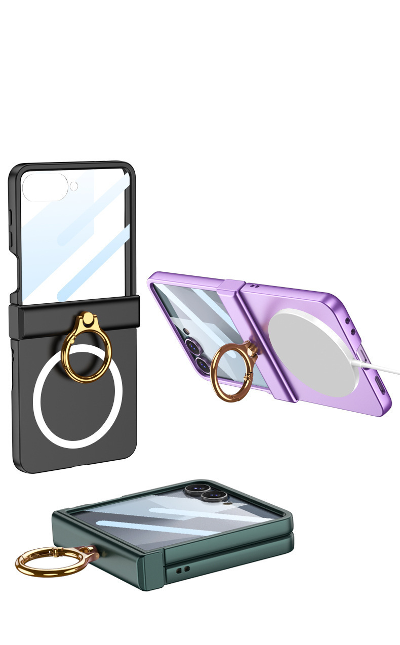 Compatible with Samsung Z Flip8 phone case, 7/6 wireless charging, magnetic swivel hinge, ring case, full-coverage folding protective case.