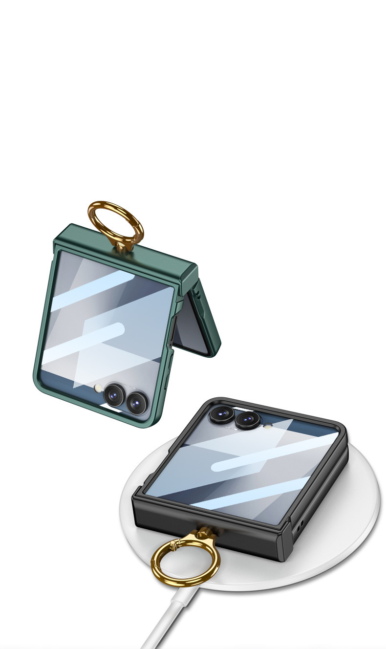 Compatible with Samsung Z Flip8 phone case, 7/6 wireless charging, magnetic swivel hinge, ring case, full-coverage folding protective case.