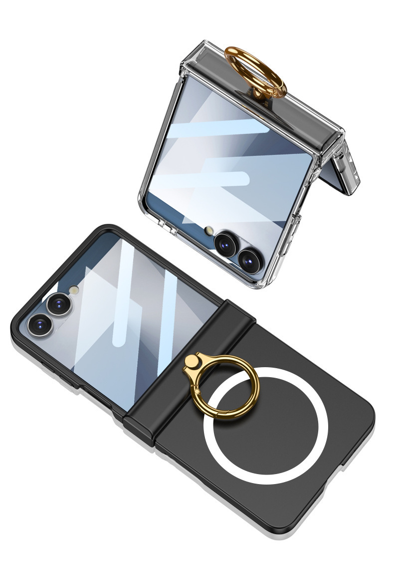 Compatible with Samsung Z Flip8 phone case, 7/6 wireless charging, magnetic swivel hinge, ring case, full-coverage folding protective case.
