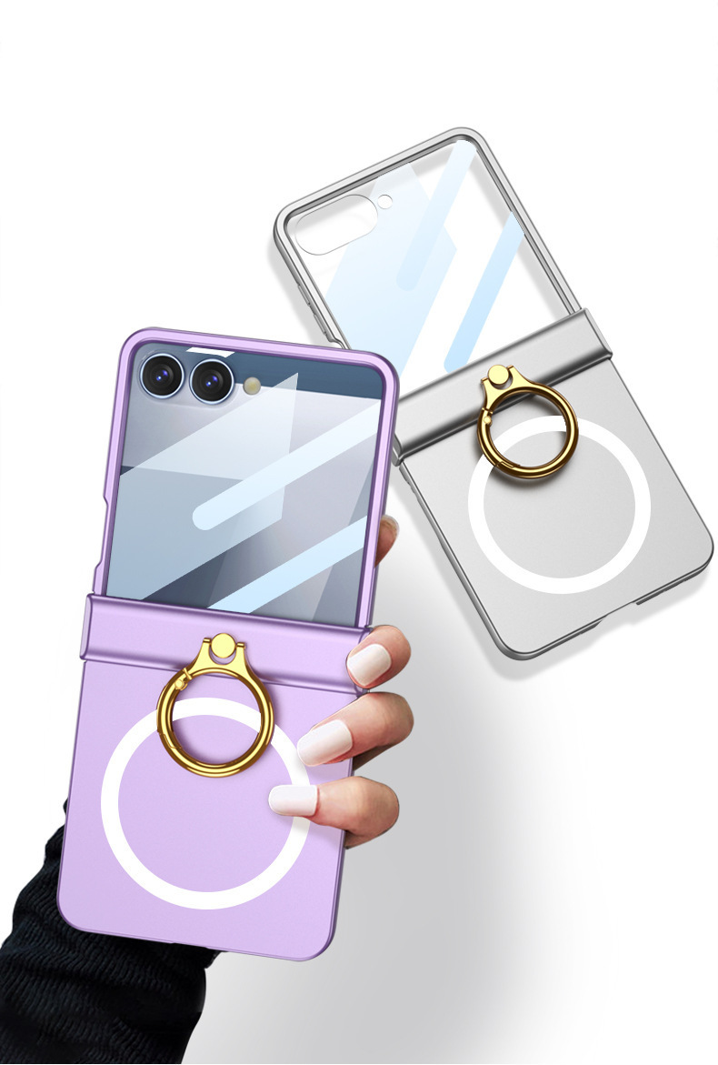 Compatible with Samsung Z Flip8 phone case, 7/6 wireless charging, magnetic swivel hinge, ring case, full-coverage folding protective case.