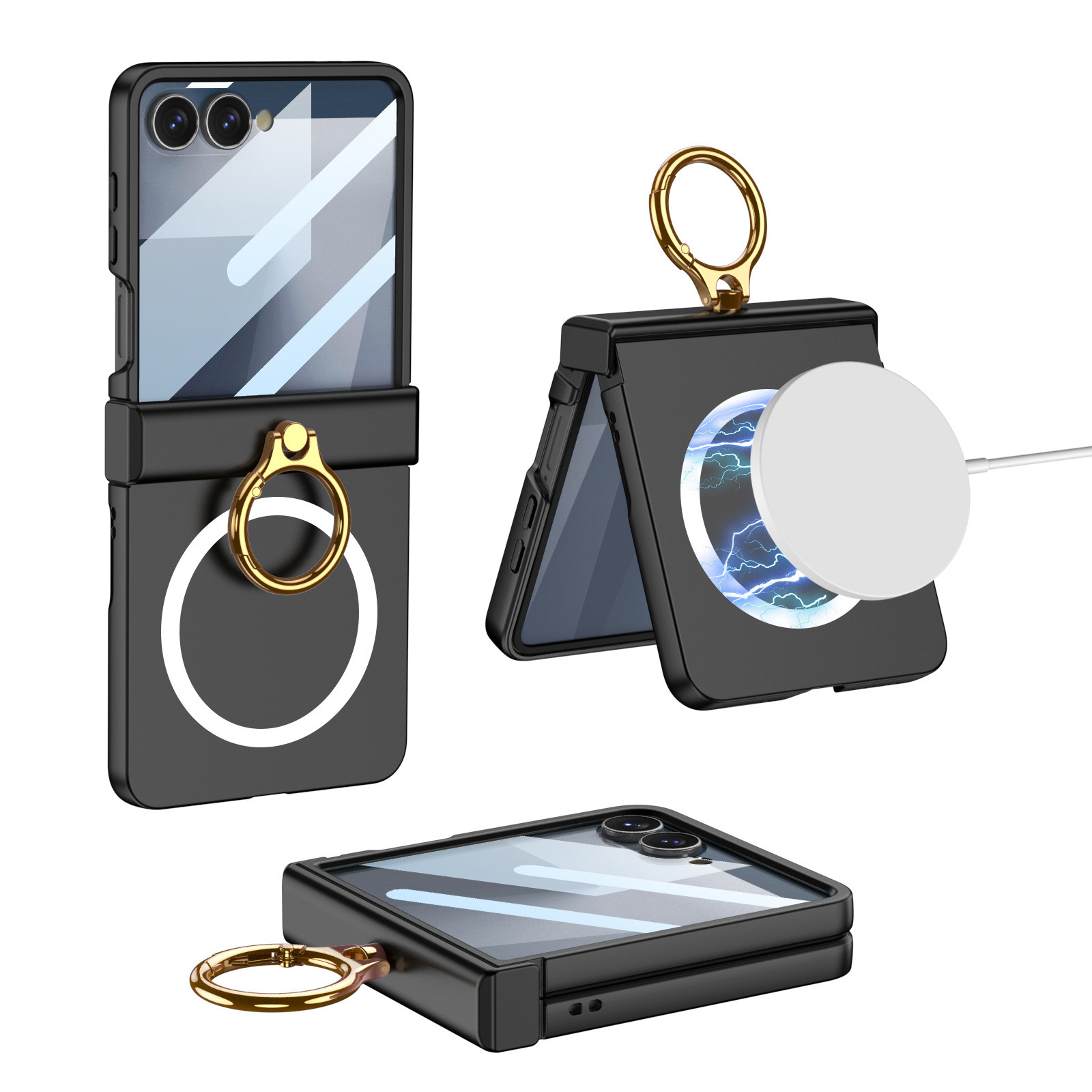 Compatible with Samsung Z Flip8 phone case, 7/6 wireless charging, magnetic swivel hinge, ring case, full-coverage folding protective case.