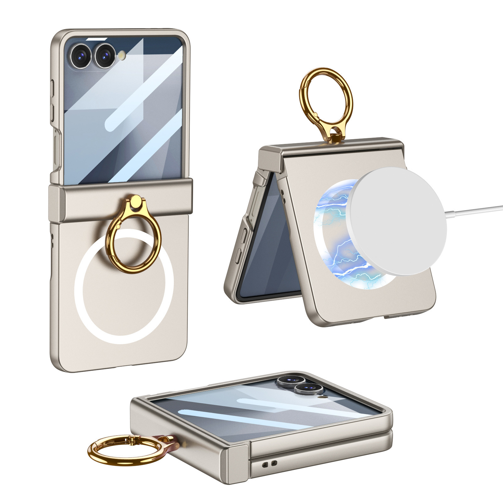 Compatible with Samsung Z Flip8 phone case, 7/6 wireless charging, magnetic swivel hinge, ring case, full-coverage folding protective case.