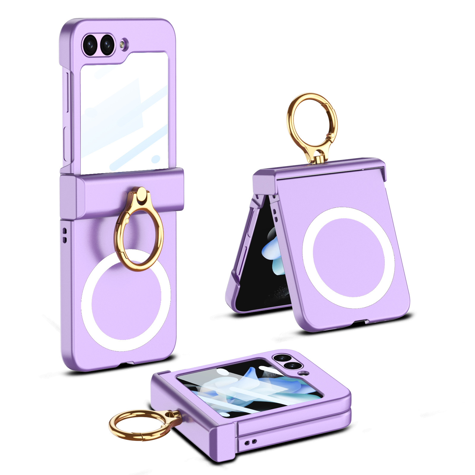 Compatible with Samsung Z Flip8 phone case, 7/6 wireless charging, magnetic swivel hinge, ring case, full-coverage folding protective case.