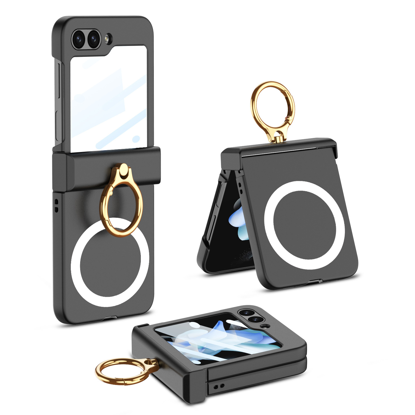 Compatible with Samsung Z Flip8 phone case, 7/6 wireless charging, magnetic swivel hinge, ring case, full-coverage folding protective case.