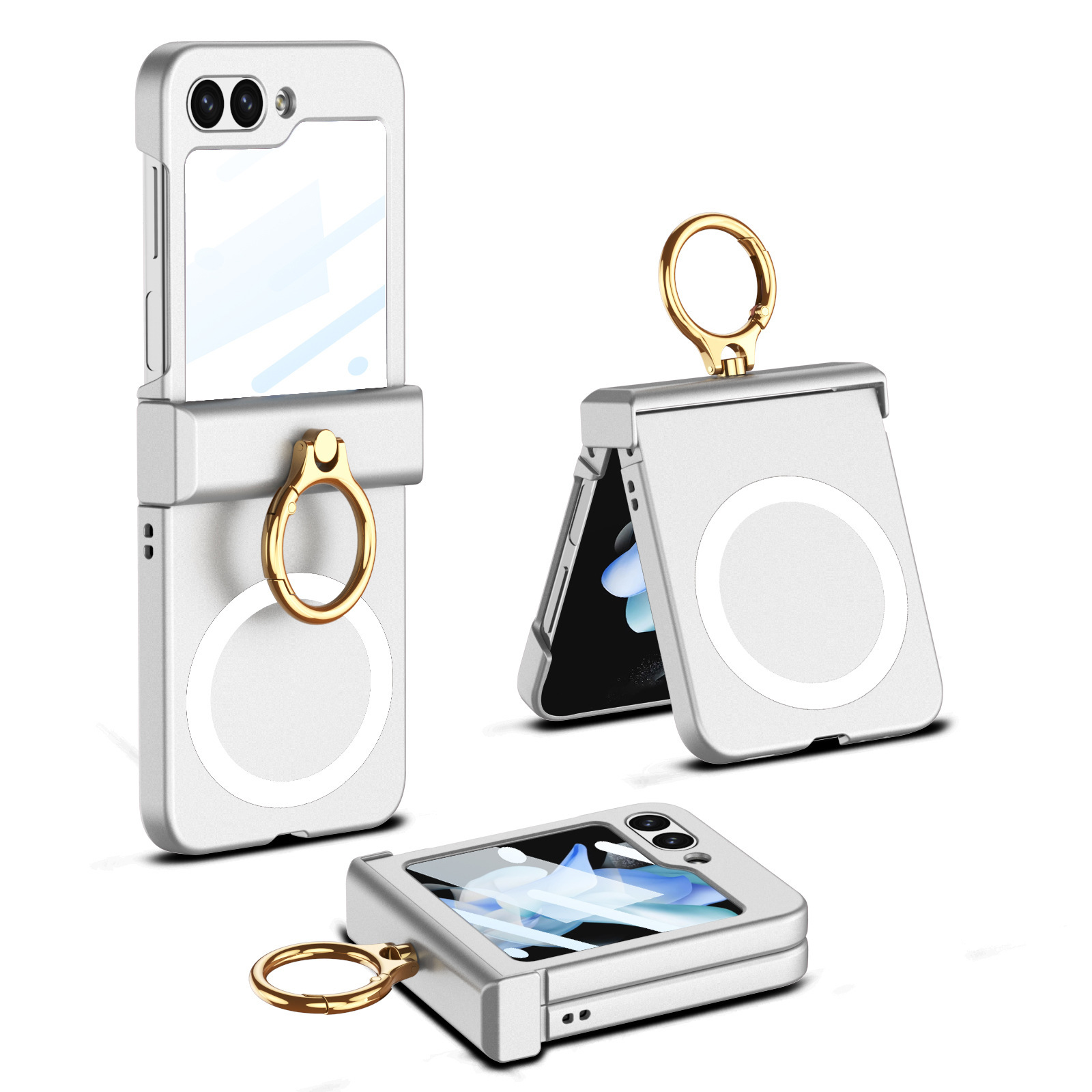 Compatible with Samsung Z Flip8 phone case, 7/6 wireless charging, magnetic swivel hinge, ring case, full-coverage folding protective case.