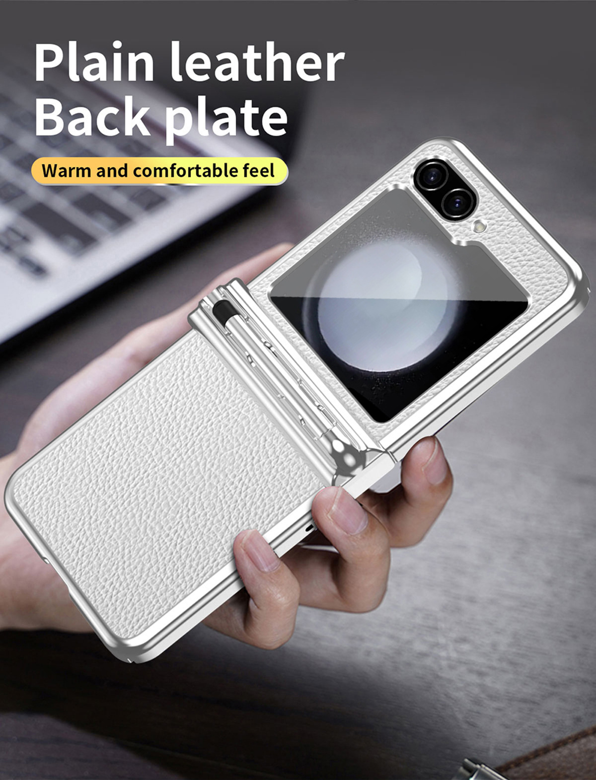 Compatible with Samsung Z Flip 6/5/4/3 phone cases, dual hinge, with S Pen stylus, electroplated leather protective case.