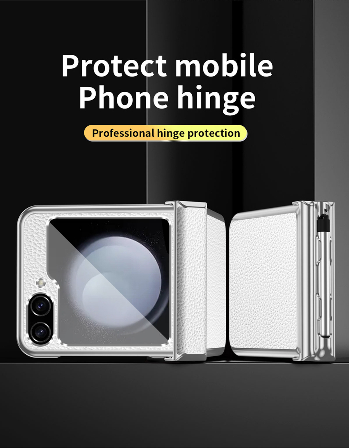 Compatible with Samsung Z Flip 6/5/4/3 phone cases, dual hinge, with S Pen stylus, electroplated leather protective case.