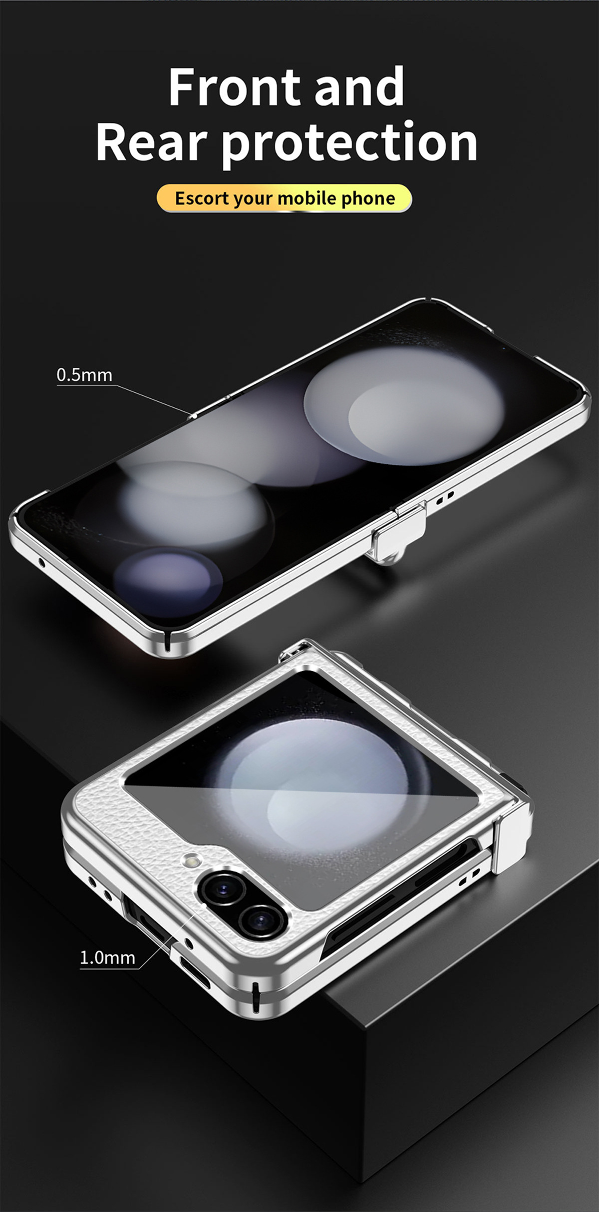 Compatible with Samsung Z Flip 6/5/4/3 phone cases, dual hinge, with S Pen stylus, electroplated leather protective case.