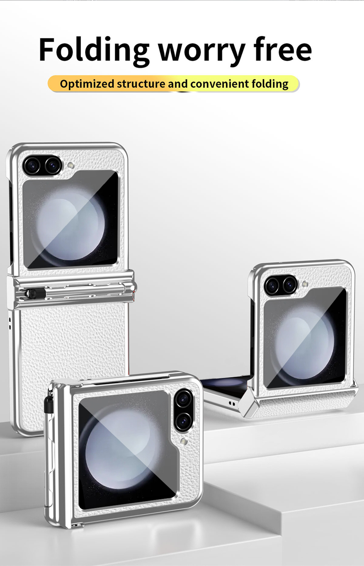 Compatible with Samsung Z Flip 6/5/4/3 phone cases, dual hinge, with S Pen stylus, electroplated leather protective case.