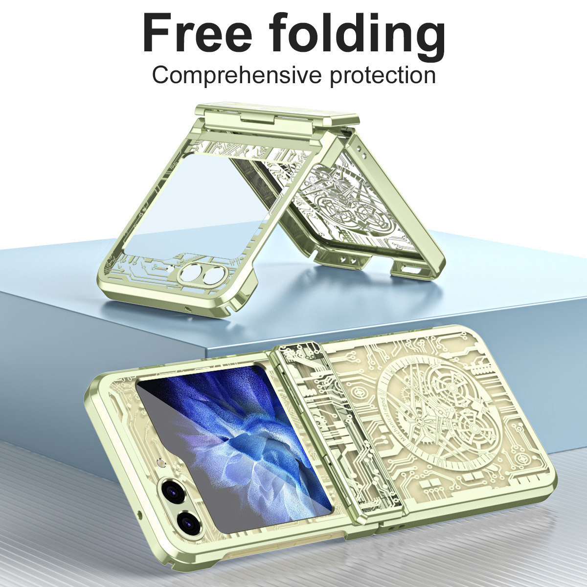 Compatible with Samsung Z Flip 7/6/5 phone case, foldable screen, 4/3 mechanical electroplated flat hinge, drop-proof protective case