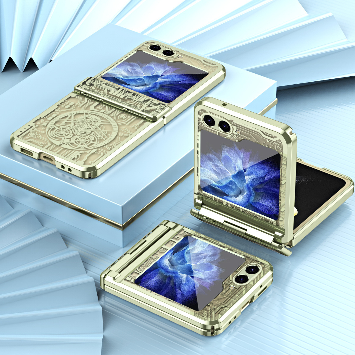 Compatible with Samsung Z Flip 7/6/5 phone case, foldable screen, 4/3 mechanical electroplated flat hinge, drop-proof protective case