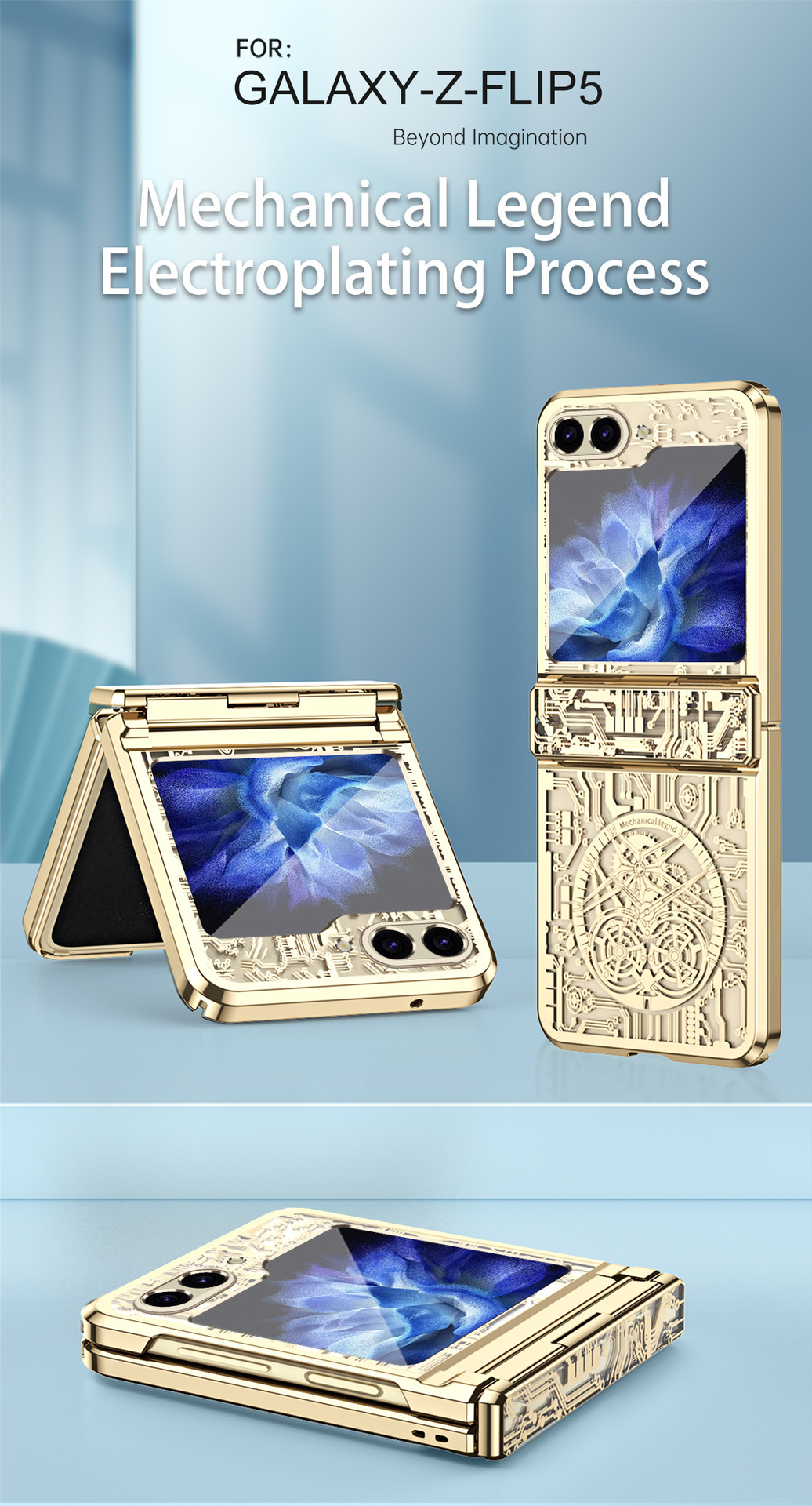 Compatible with Samsung Z Flip 7/6/5 phone case, foldable screen, 4/3 mechanical electroplated flat hinge, drop-proof protective case