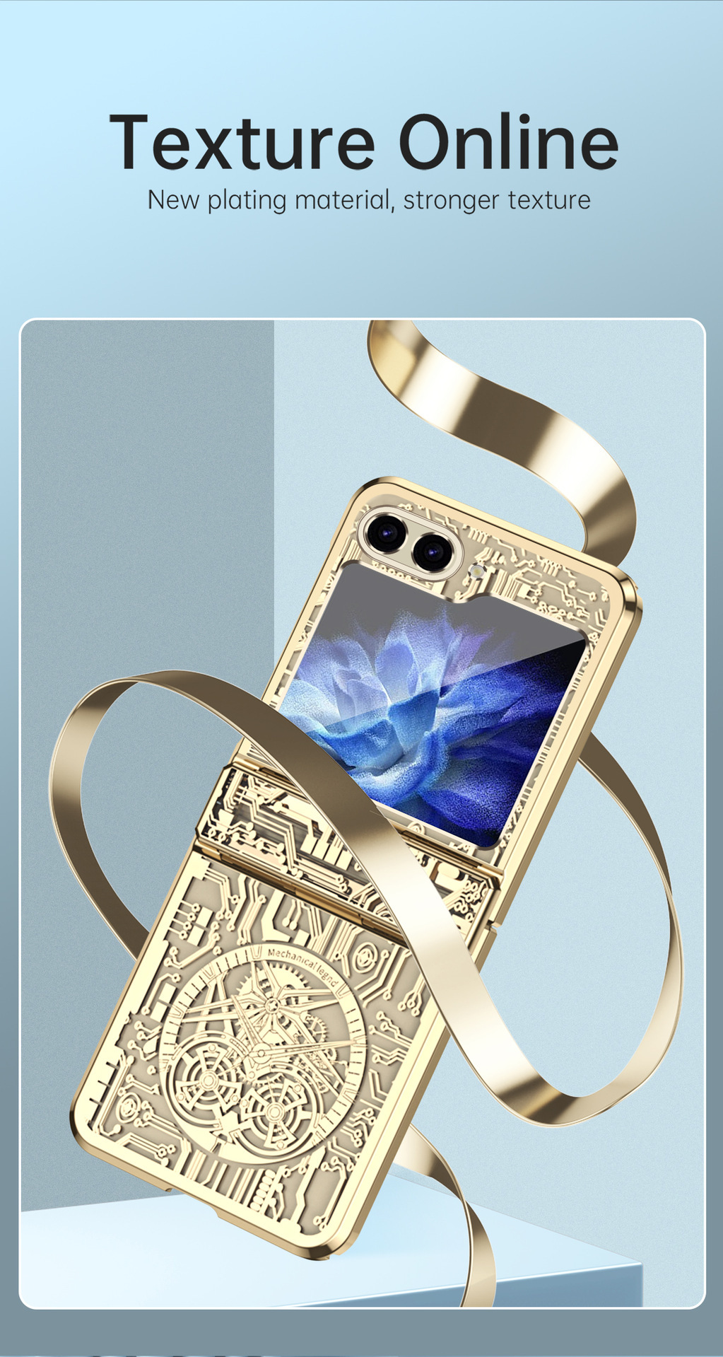 Compatible with Samsung Z Flip 7/6/5 phone case, foldable screen, 4/3 mechanical electroplated flat hinge, drop-proof protective case