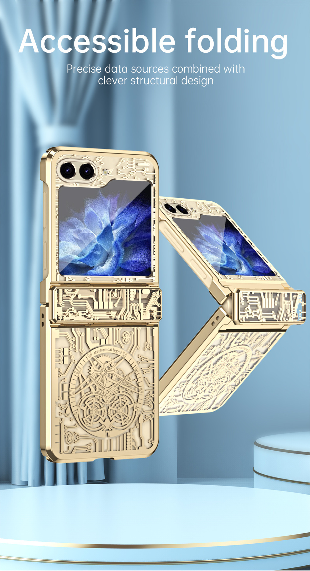 Compatible with Samsung Z Flip 7/6/5 phone case, foldable screen, 4/3 mechanical electroplated flat hinge, drop-proof protective case