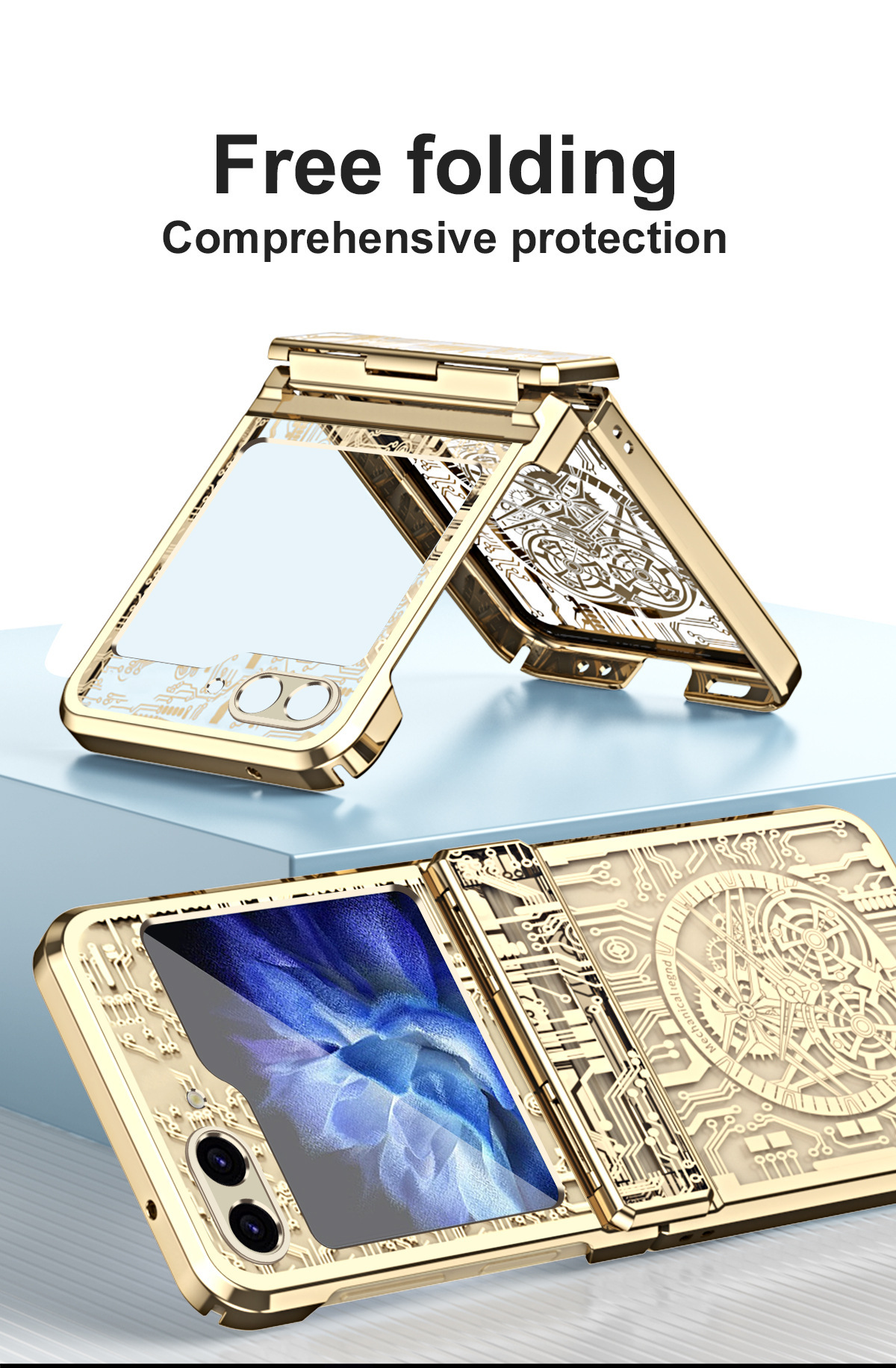 Compatible with Samsung Z Flip 7/6/5 phone case, foldable screen, 4/3 mechanical electroplated flat hinge, drop-proof protective case