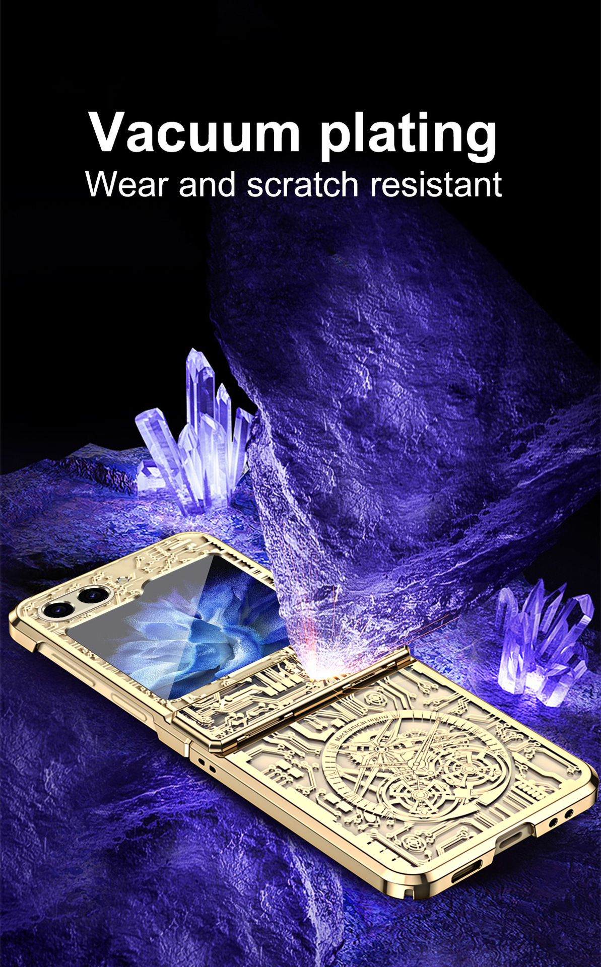 Compatible with Samsung Z Flip 7/6/5 phone case, foldable screen, 4/3 mechanical electroplated flat hinge, drop-proof protective case