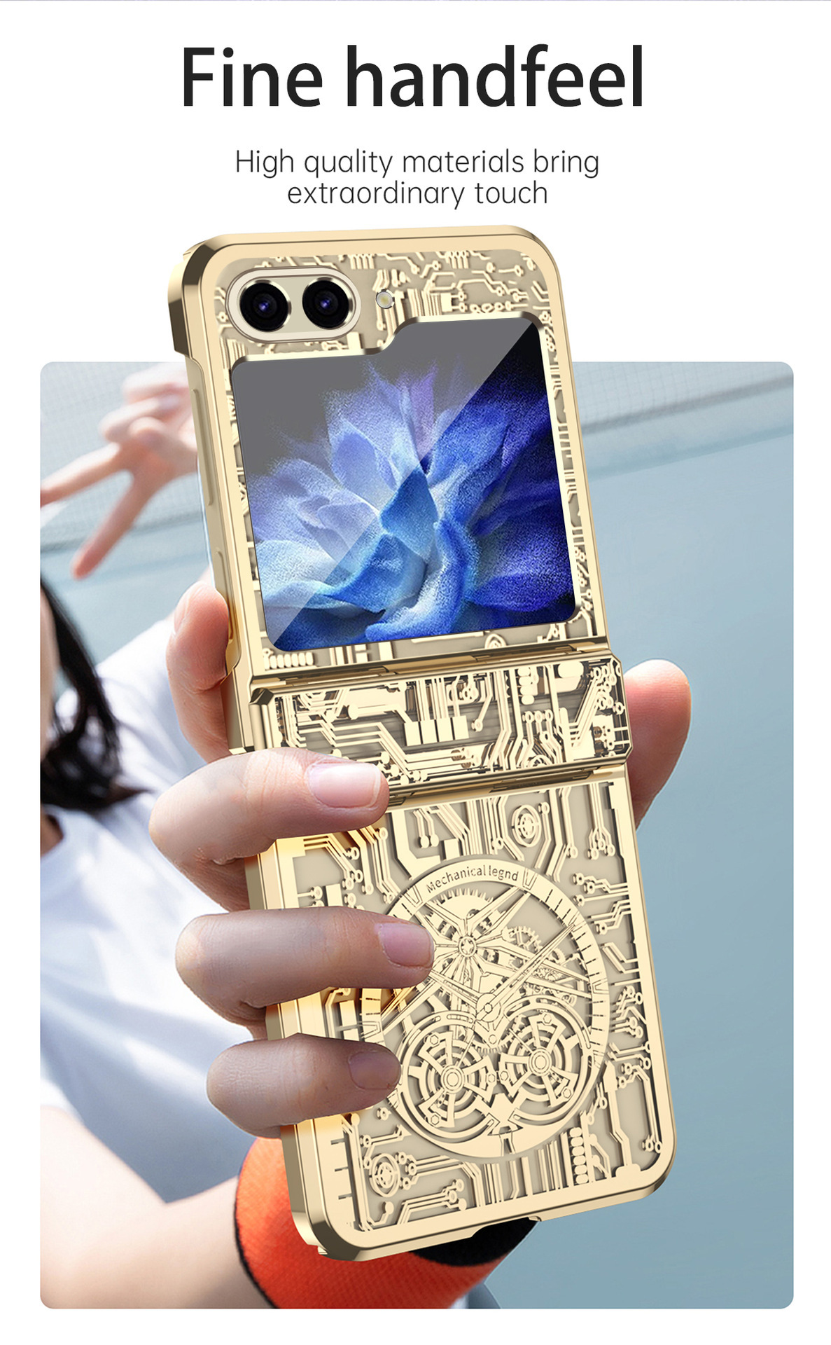 Compatible with Samsung Z Flip 7/6/5 phone case, foldable screen, 4/3 mechanical electroplated flat hinge, drop-proof protective case