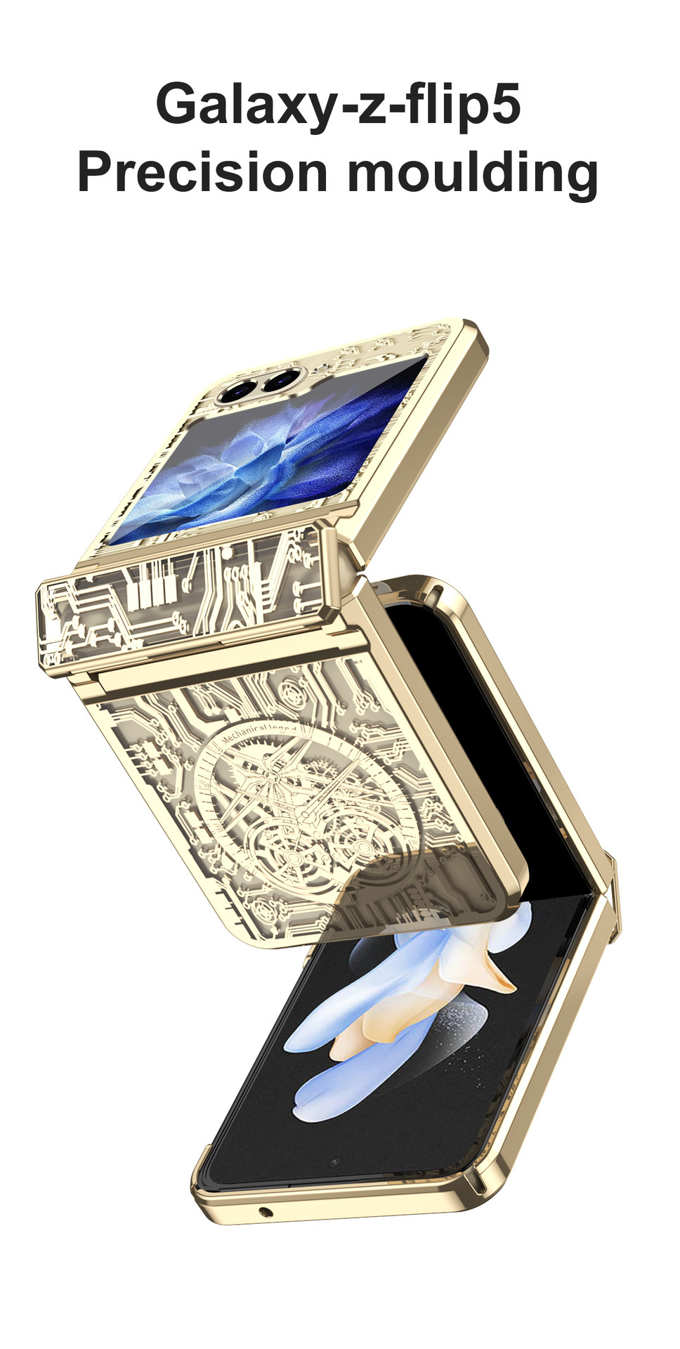 Compatible with Samsung Z Flip 7/6/5 phone case, foldable screen, 4/3 mechanical electroplated flat hinge, drop-proof protective case