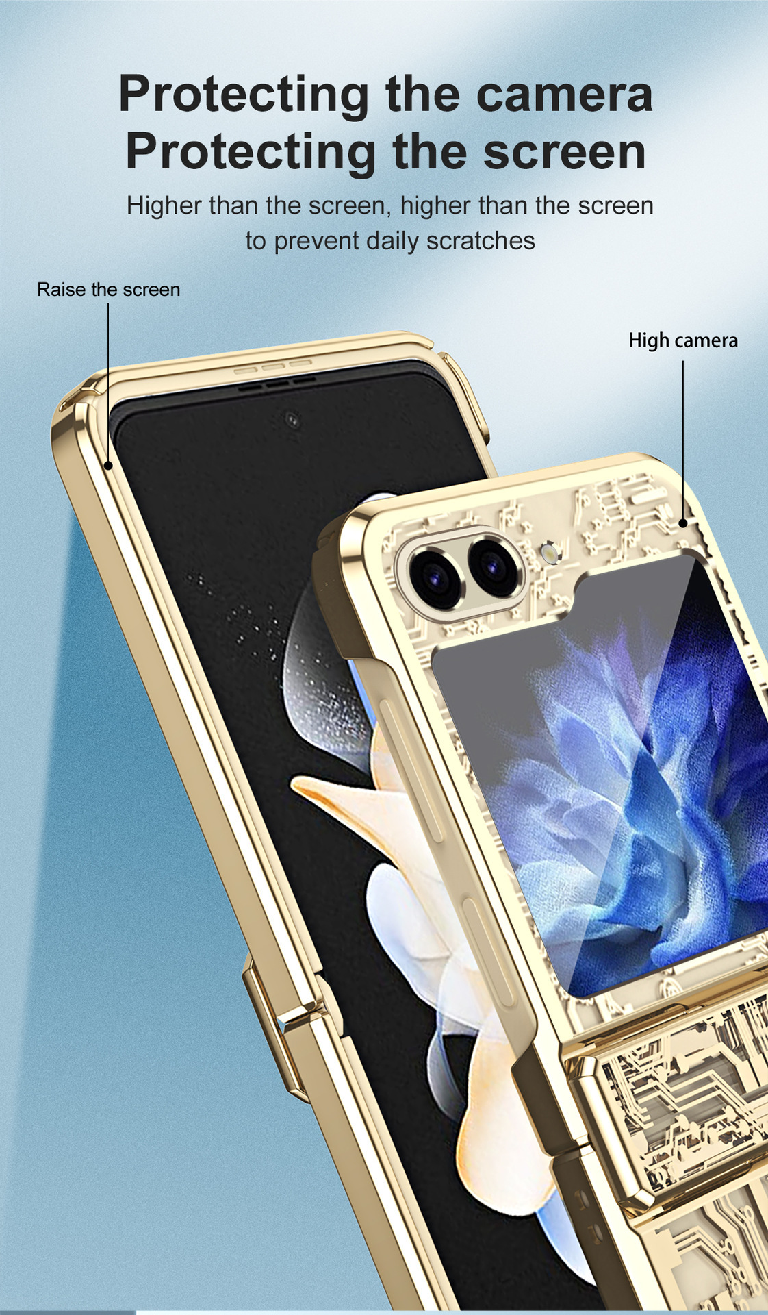 Compatible with Samsung Z Flip 7/6/5 phone case, foldable screen, 4/3 mechanical electroplated flat hinge, drop-proof protective case
